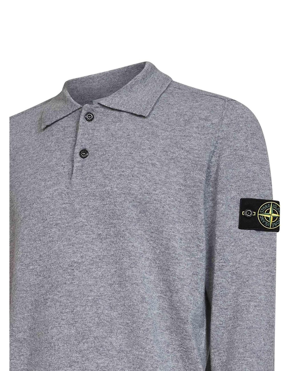 Stone Island Gray Logo Patch Knitted Polo Shirt for men
