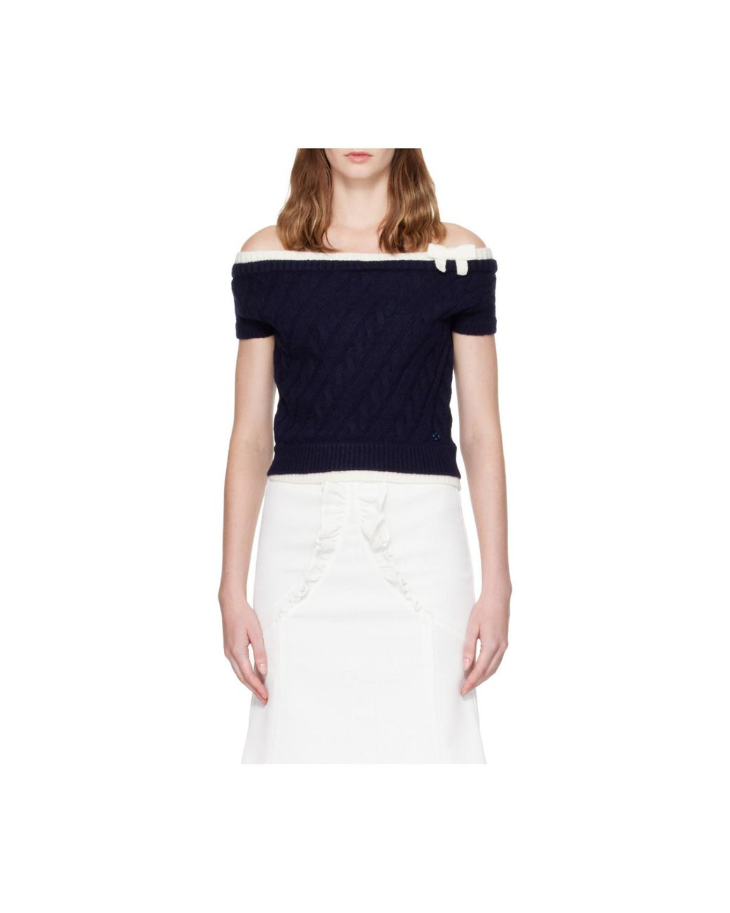 ShuShu/Tong Blue Bow-Detail Cable-Knit Sweater