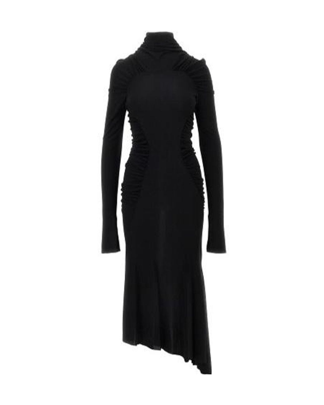 Victoria Beckham Black Ruched Asymmetric Midi Dress