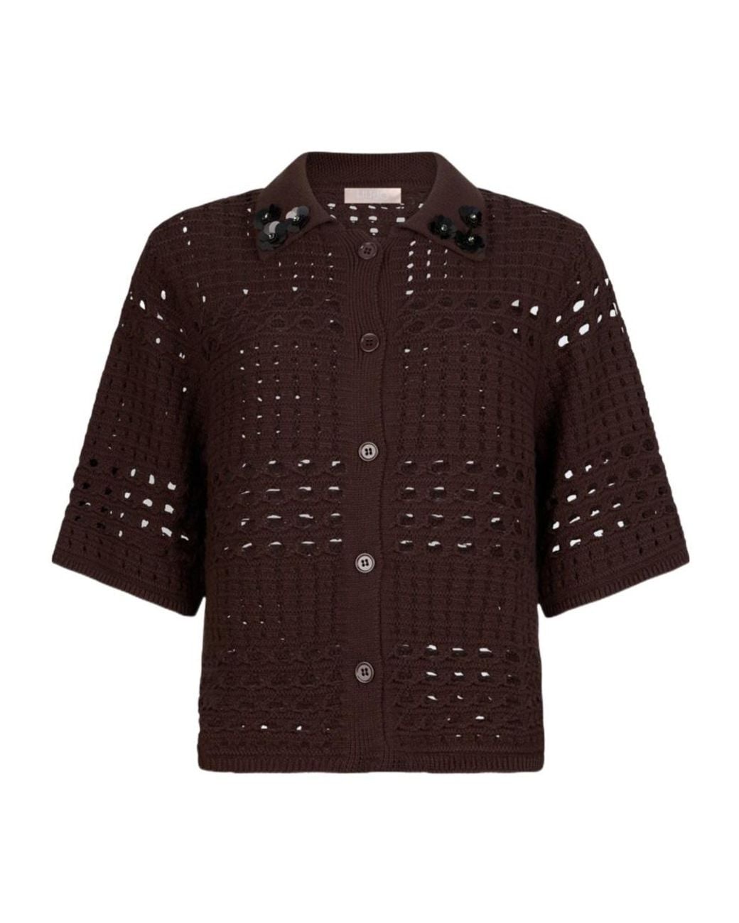 Liu Jo Brown Openwork Embellished Knitted Top