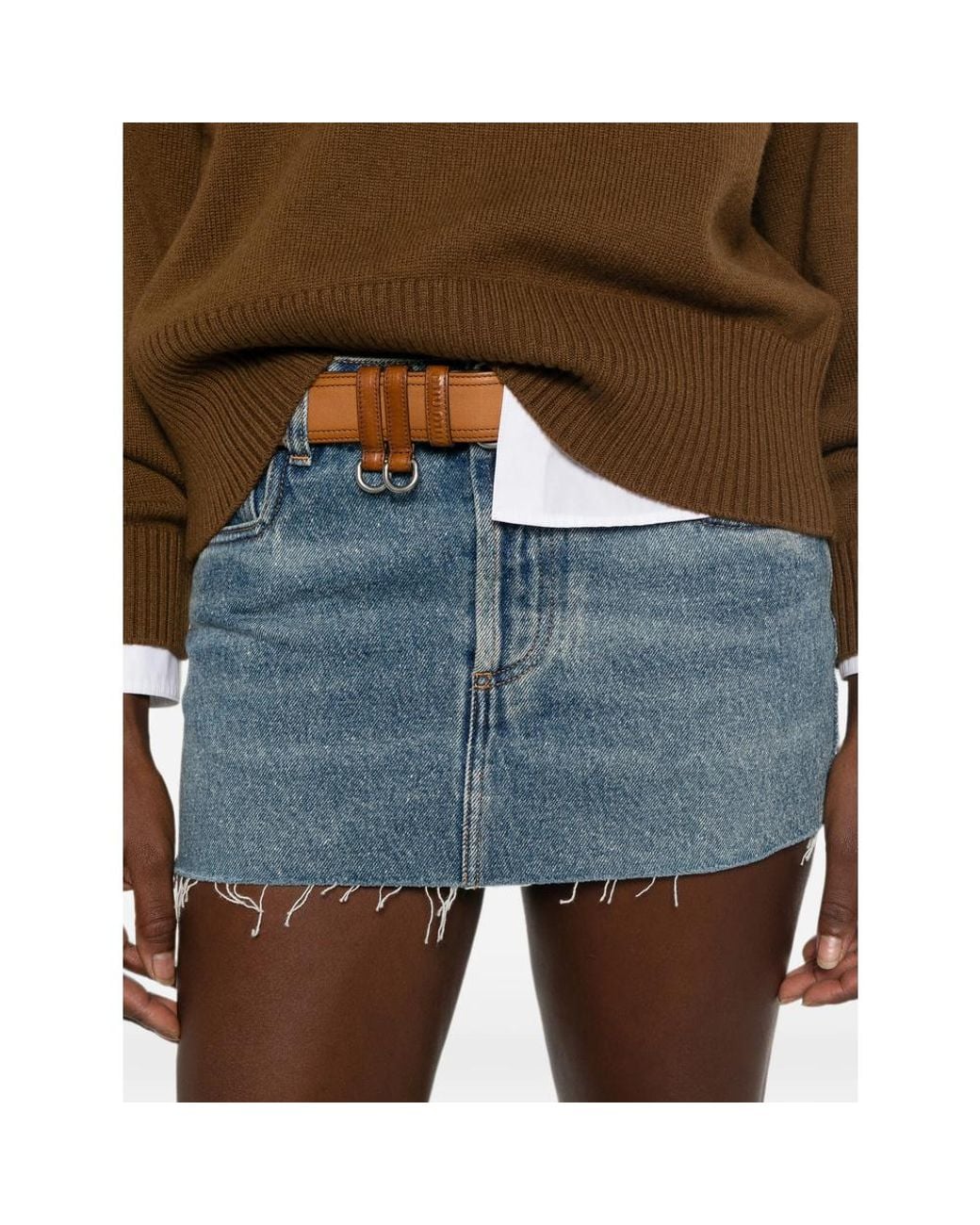 Miu Miu Blue Raw-Edge Denim Mini Skirt
