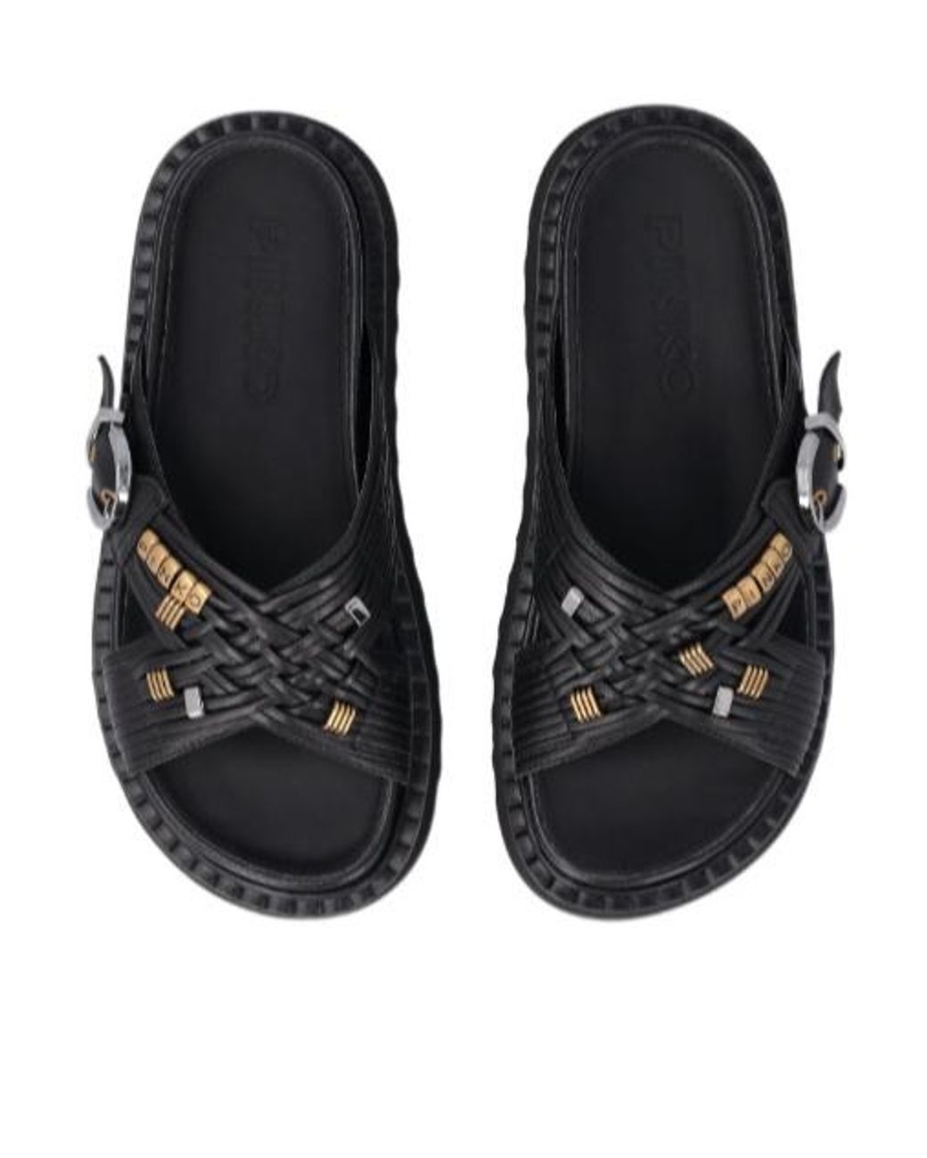 Pinko Black Logo Plaque Sandals