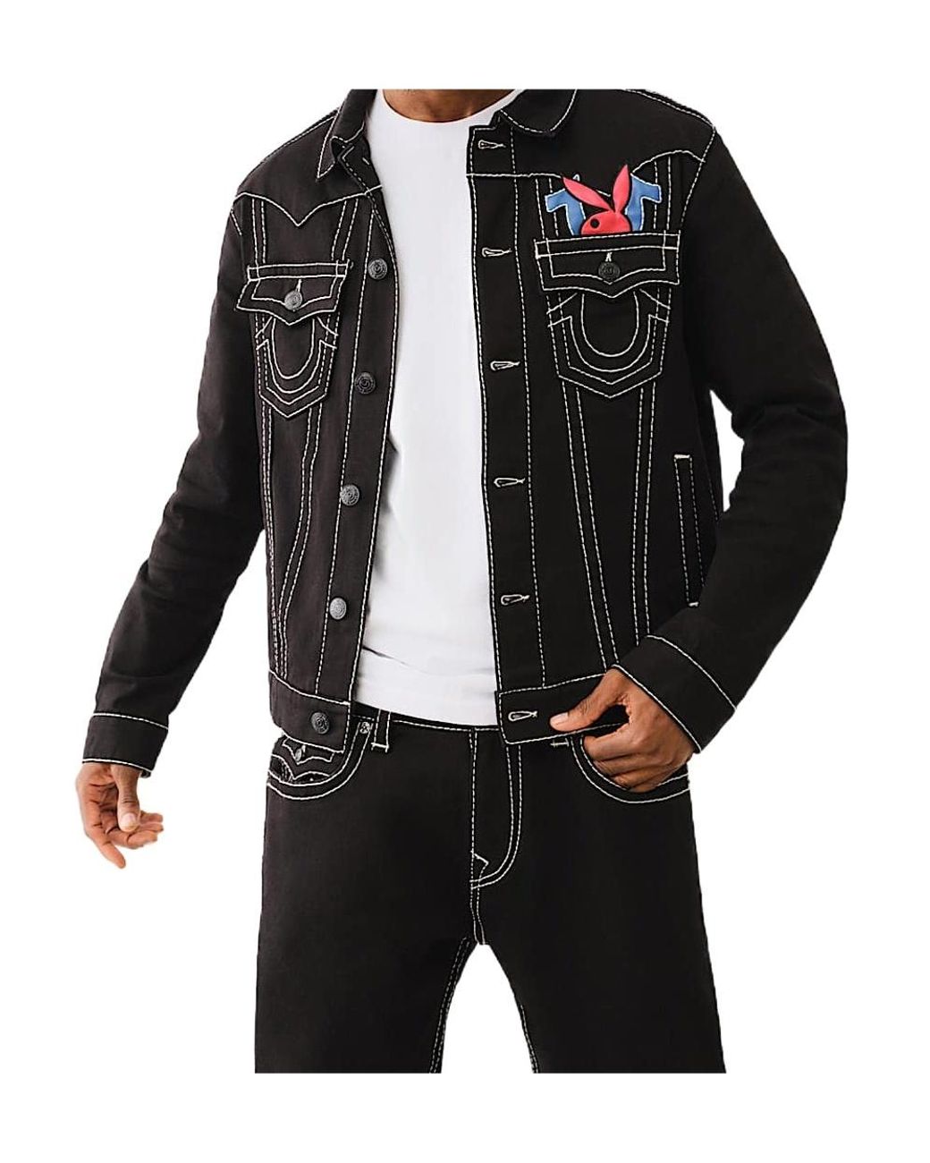 TRUE RELIGION Playboy X Jimmy Big T Jacket in Black for Men | Lyst