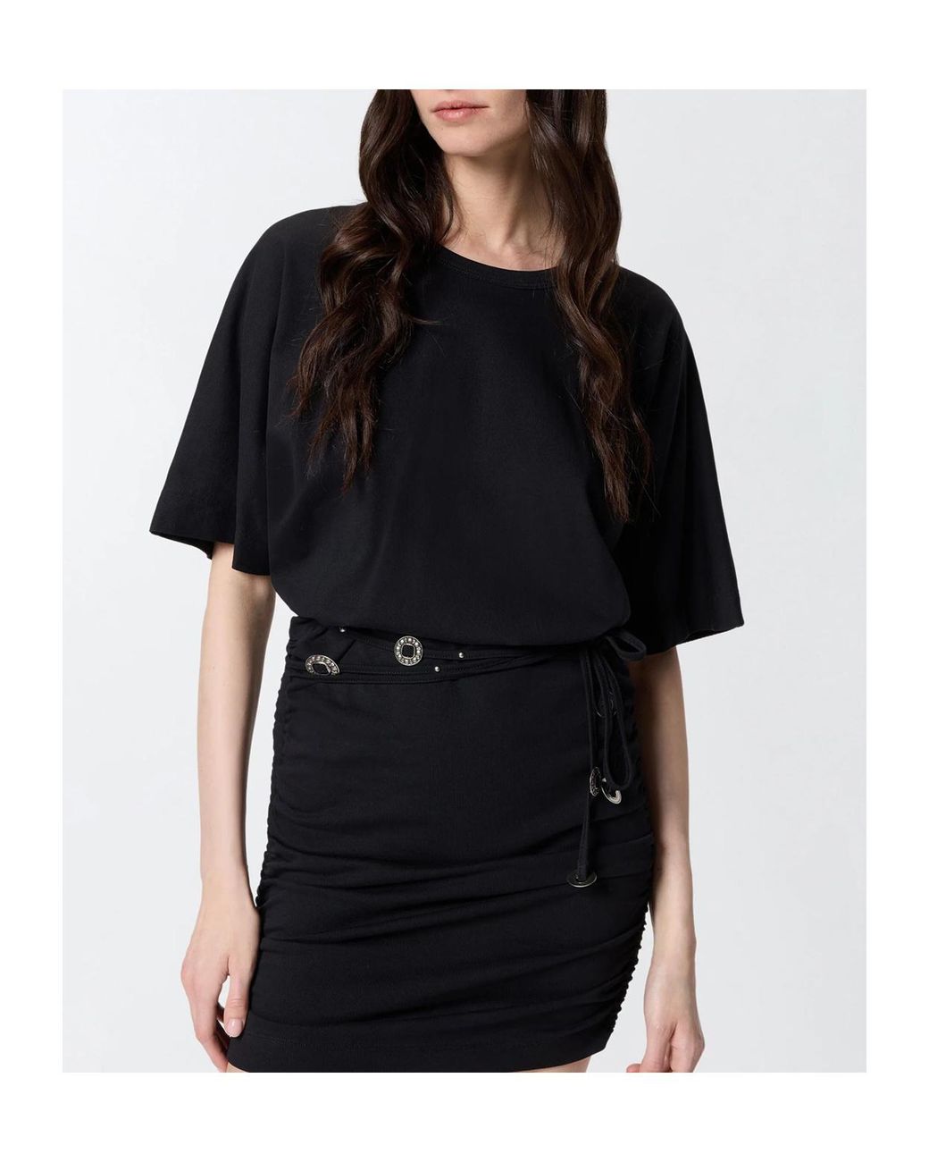 Pinko Black Ruched Belted T-Shirt Dress