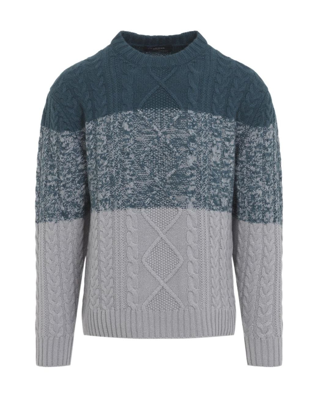 Kiton Blue Color-Block Cable-Knit Sweater for men
