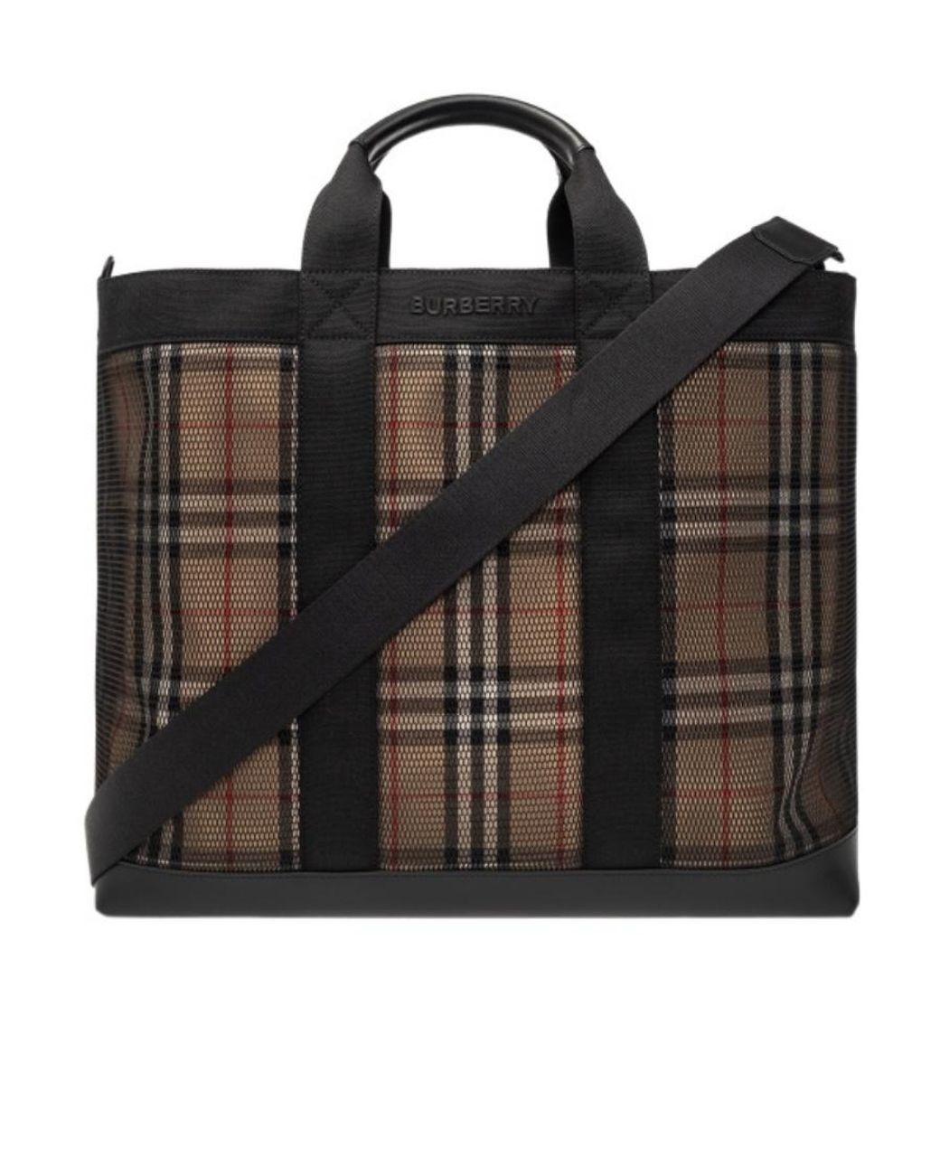Burberry Black Checked Mesh Tote Bag for men