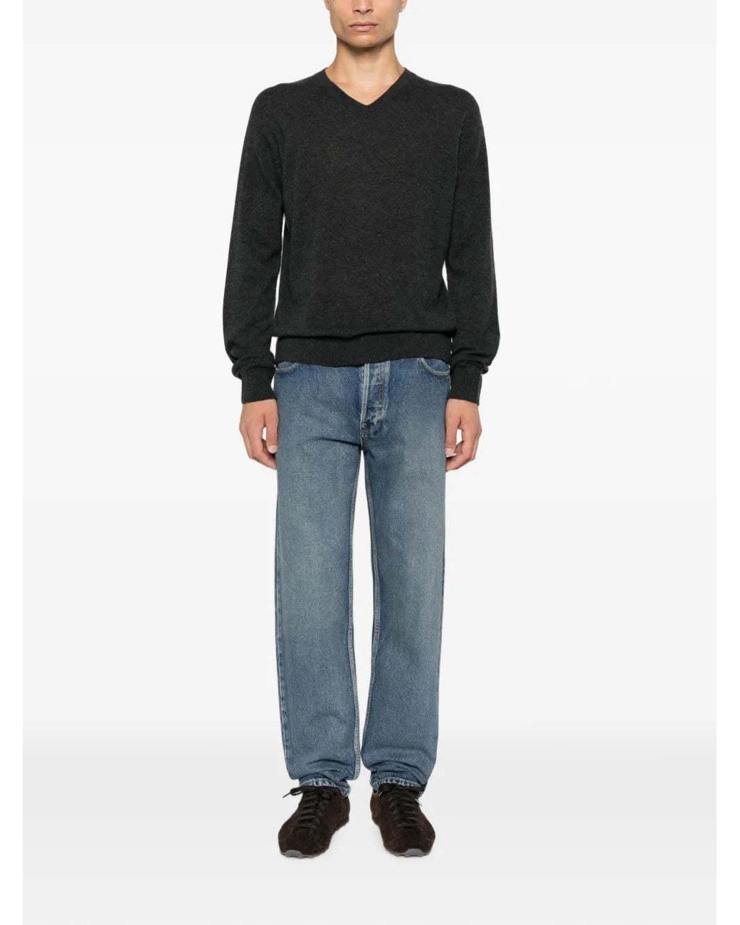 The Row Gray Long-Sleeve V-Neck Top for men
