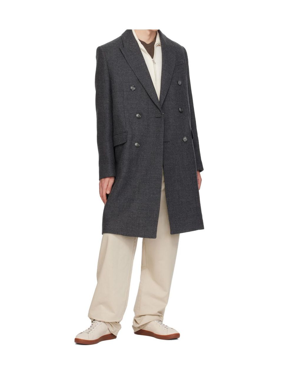 AMI Gray Ami Double-Breasted Tailored Coat for men