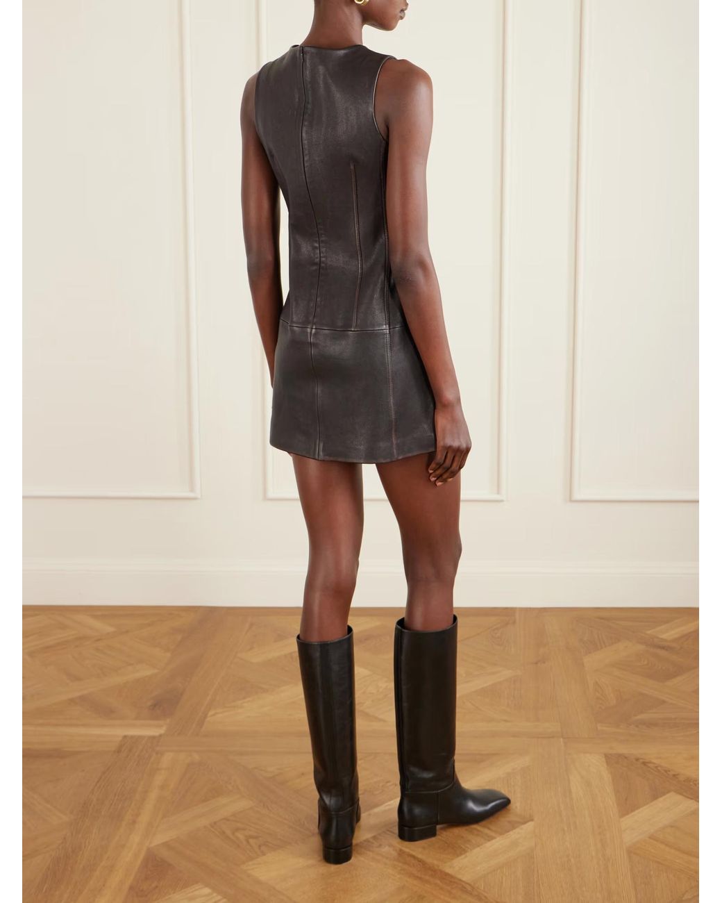 Staud Brown Binx Leather Dress