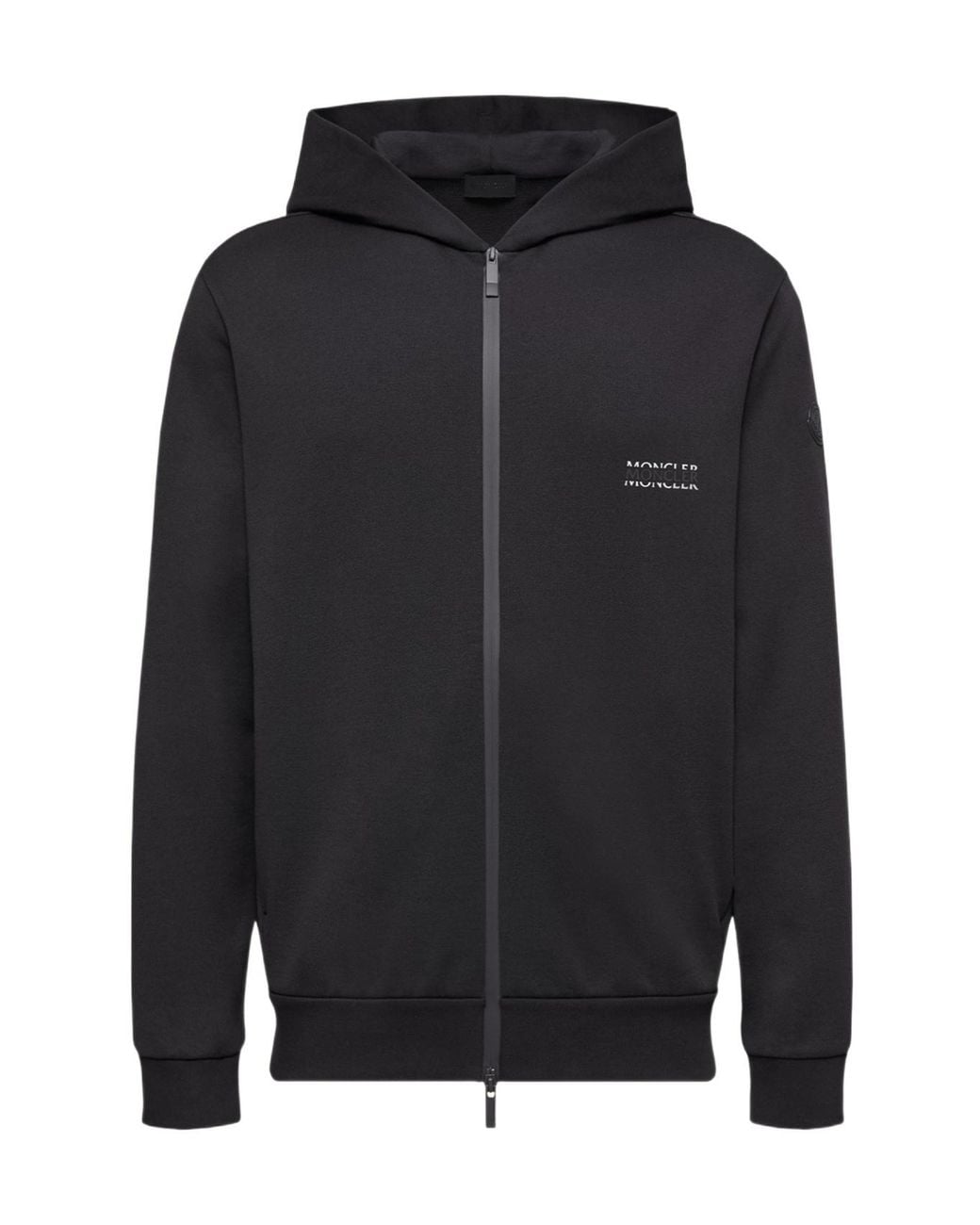 Moncler Black Logo Embroidered Zip-Up Hoodie for men