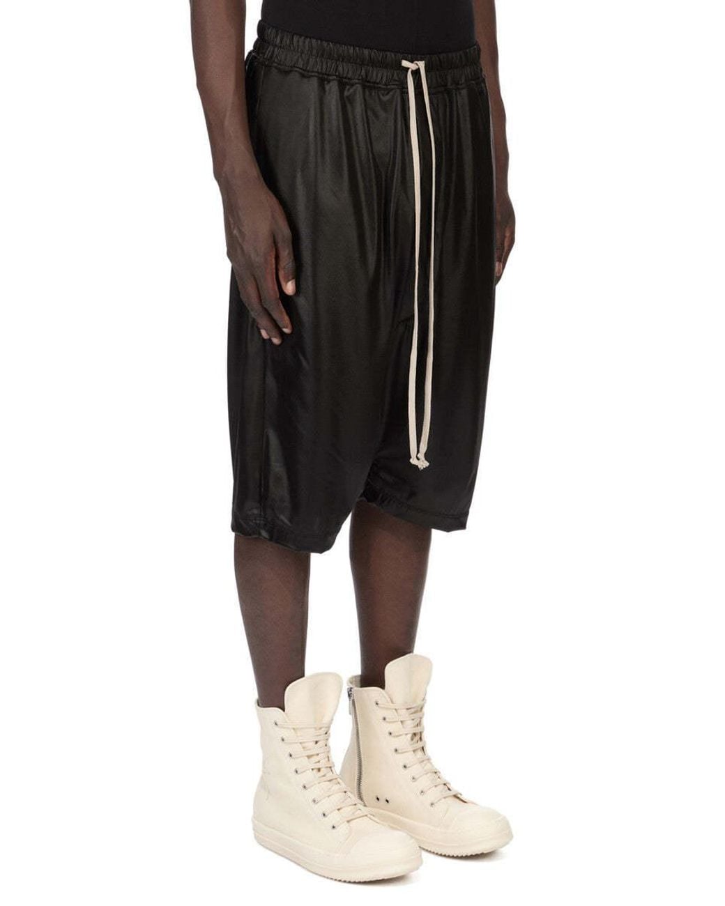 Rick Owens Black Elastic Waist Shorts for men