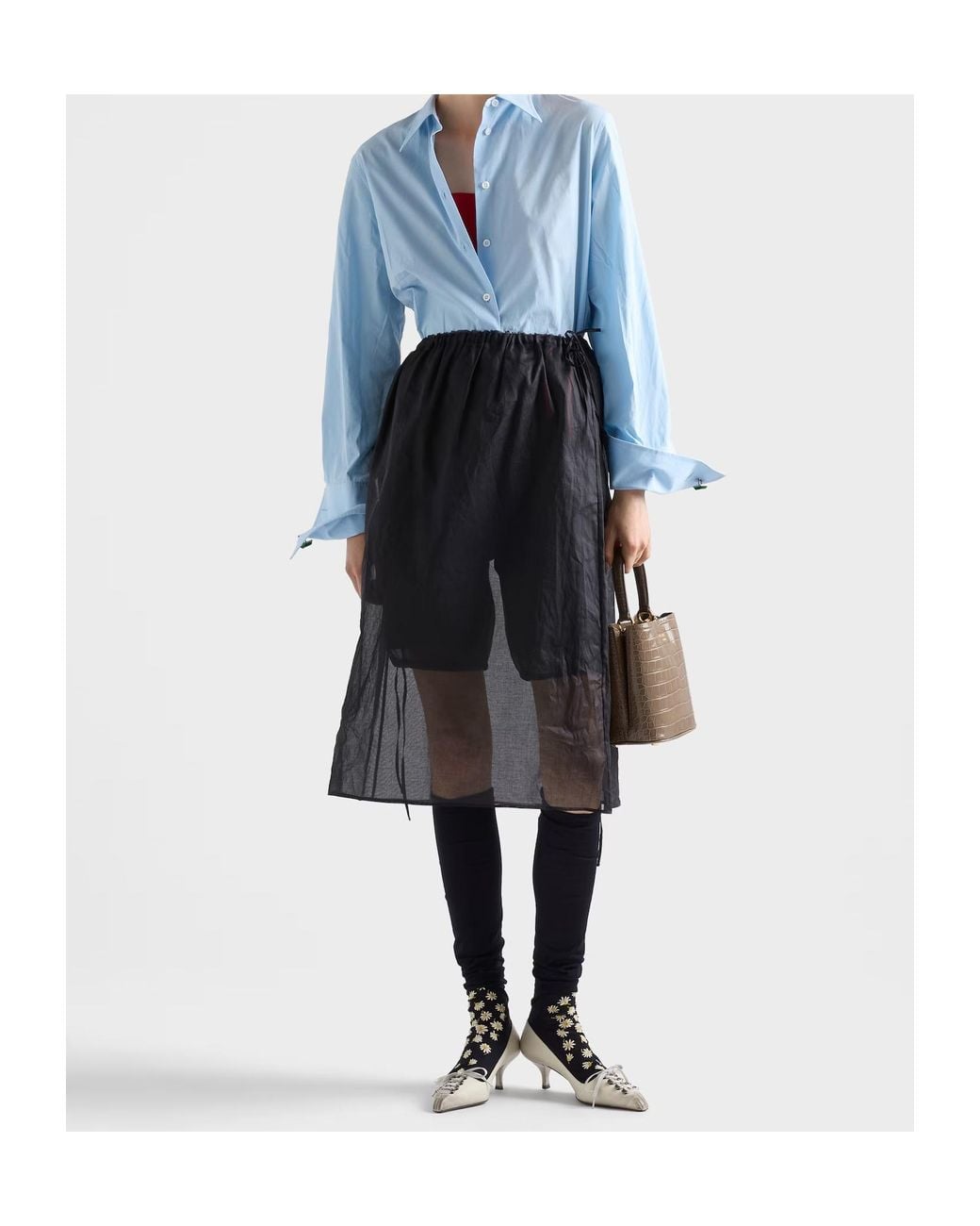 Prada Black Cotton Organdy Midi-Skirt
