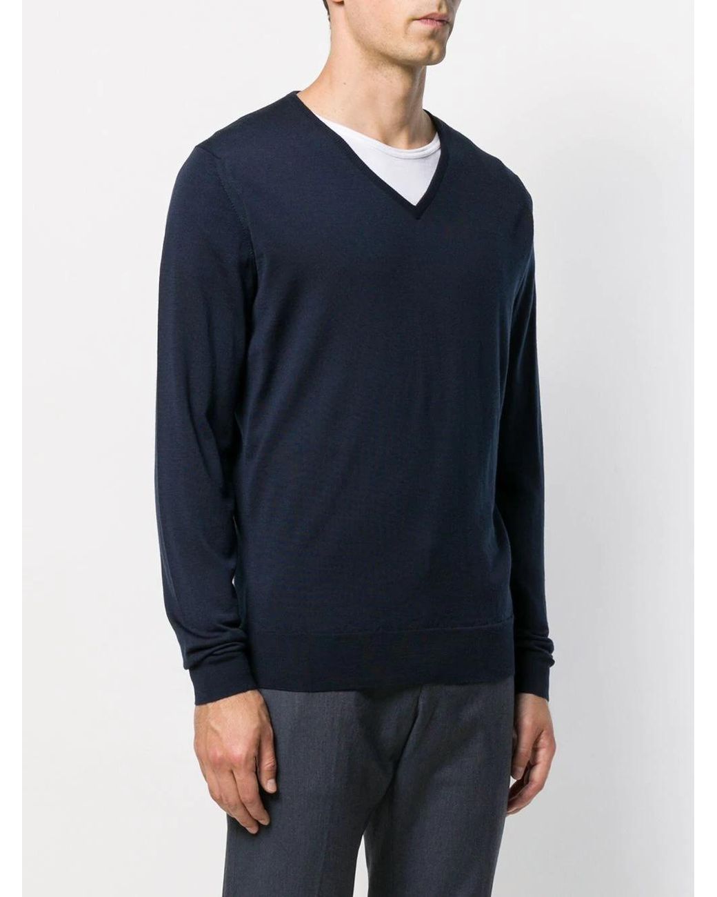 John Smedley Blue Blenheim V-Neck Knitwear for men