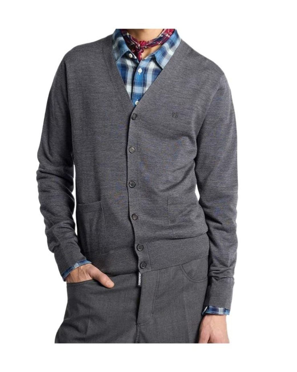 DSquared² Gray Embroidered-Logo V-Neck Cardigan for men