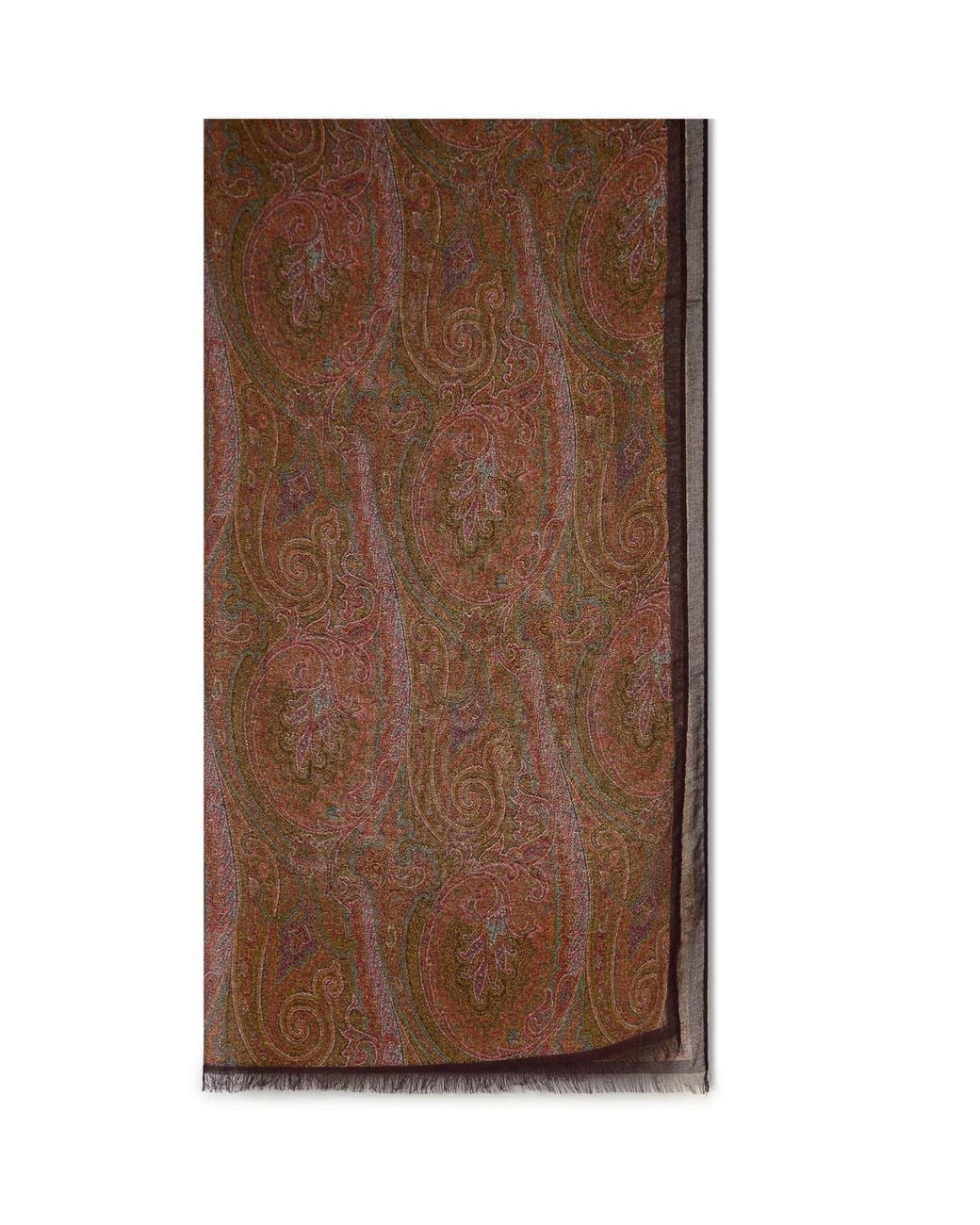 Etro Brown Paisley Printed Frayed-Edge Scarf for men