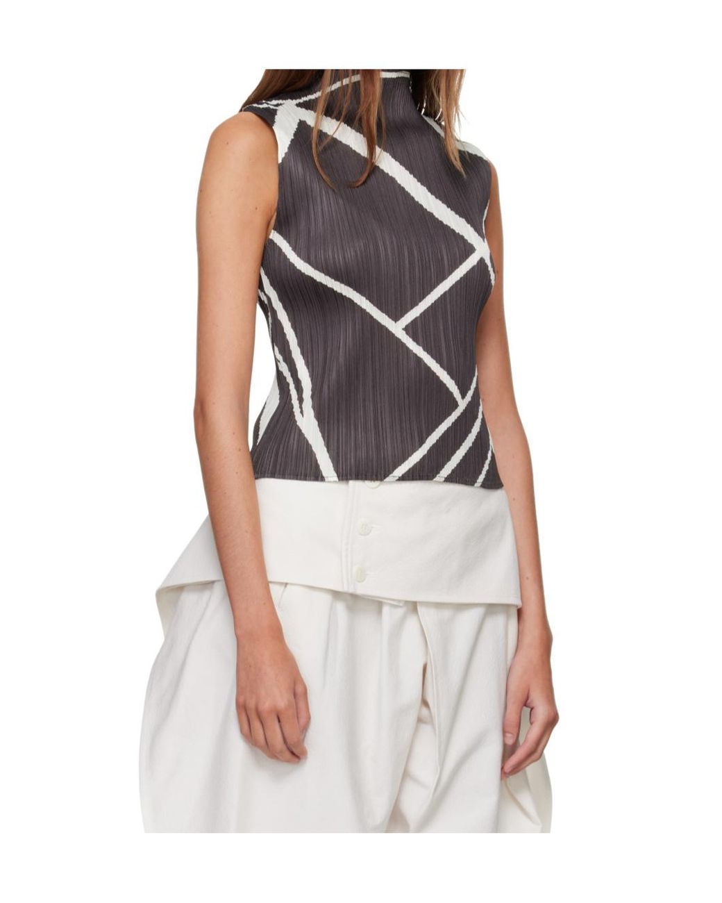 Pleats Please Issey Miyake Black Pleats Please Issey Miyake Fold Line Sleeveless Top