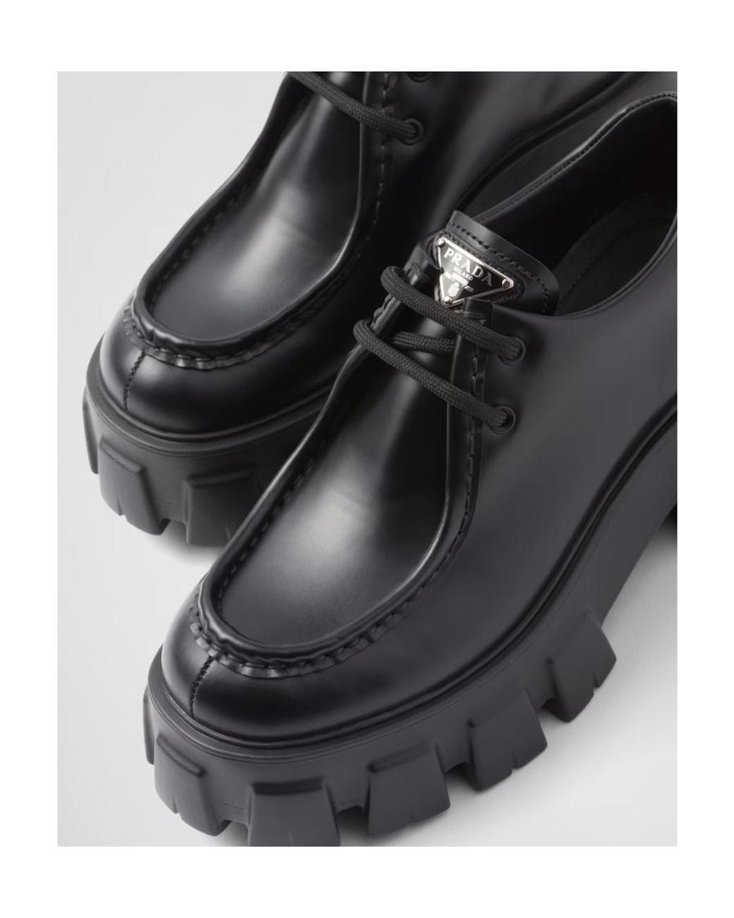 Prada Black Monolith Brushed Leather Lace-Up Shoes