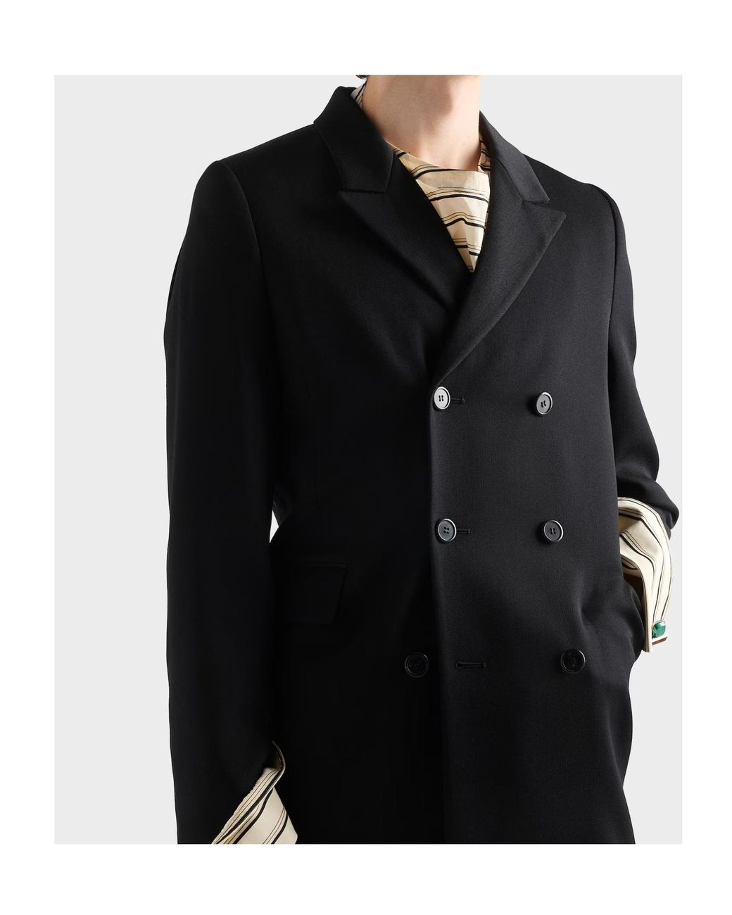 Prada Black Double-Breasted Wool Coat for men