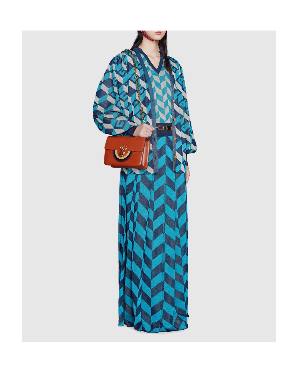 Gucci Blue Geometric G Lamé Jacquard Cardigan