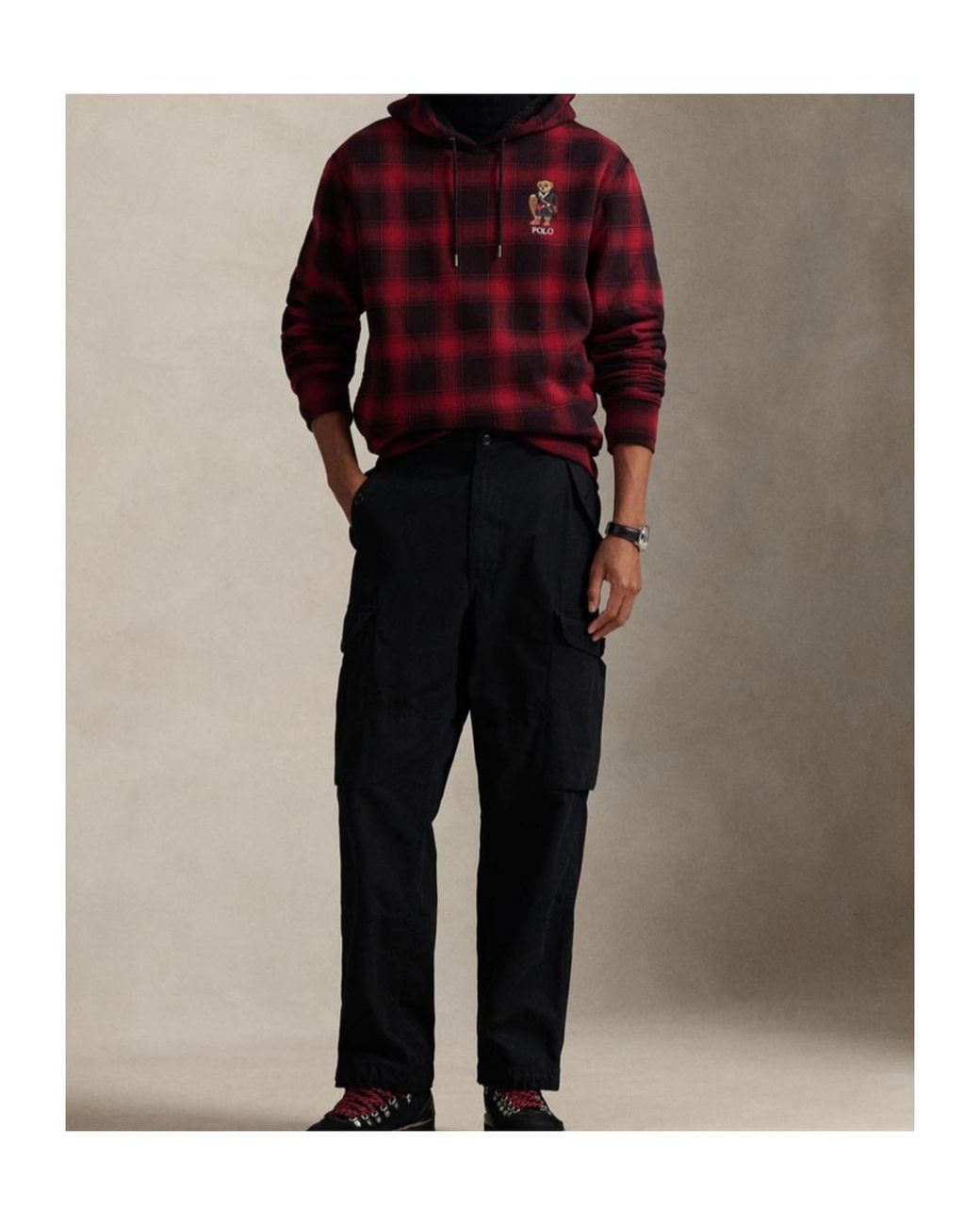 Ralph Lauren Red Polo Polo Bear Plaid Hoodie for men