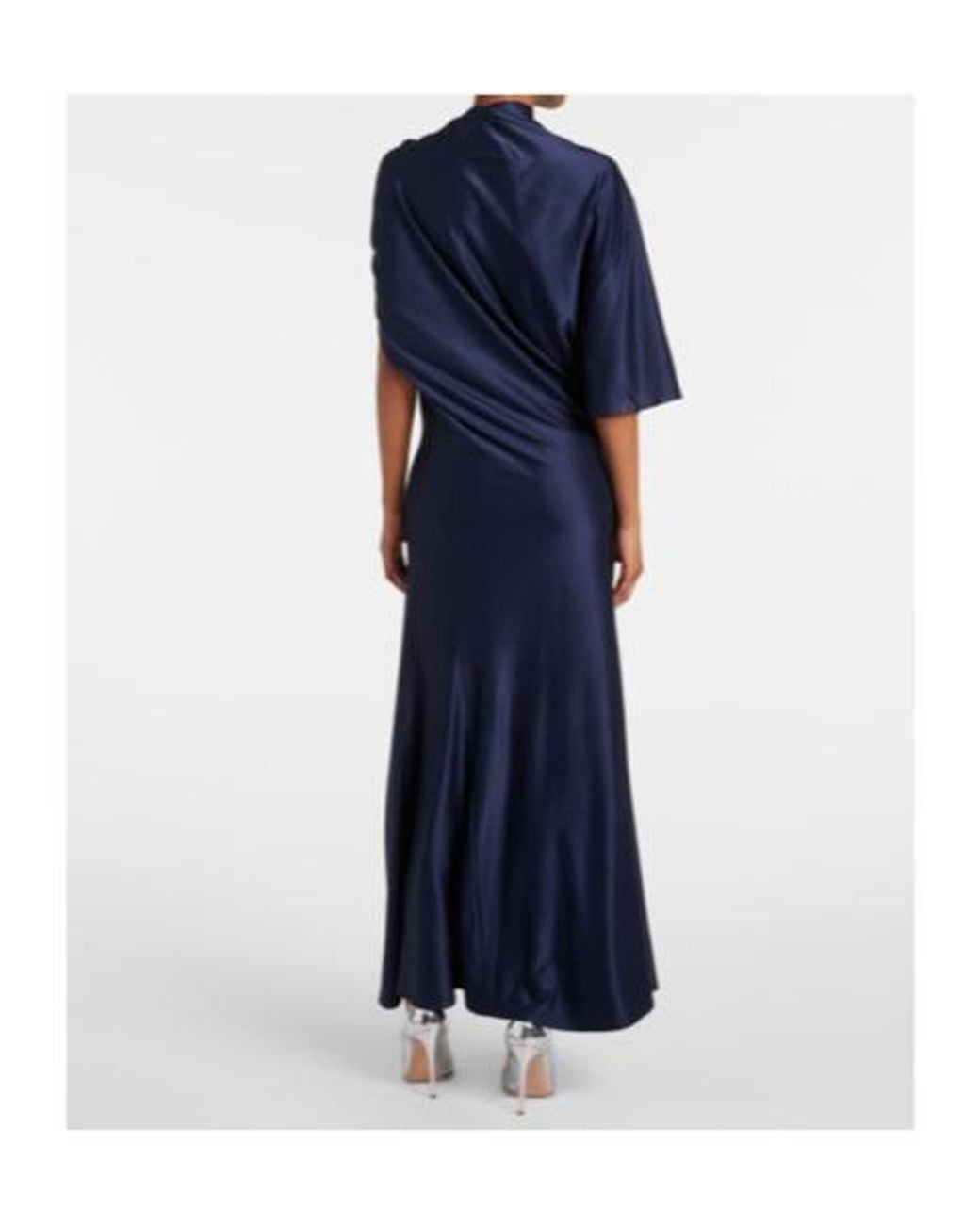 Rabanne Blue Draped Asymmetric Jersey Maxi Dress