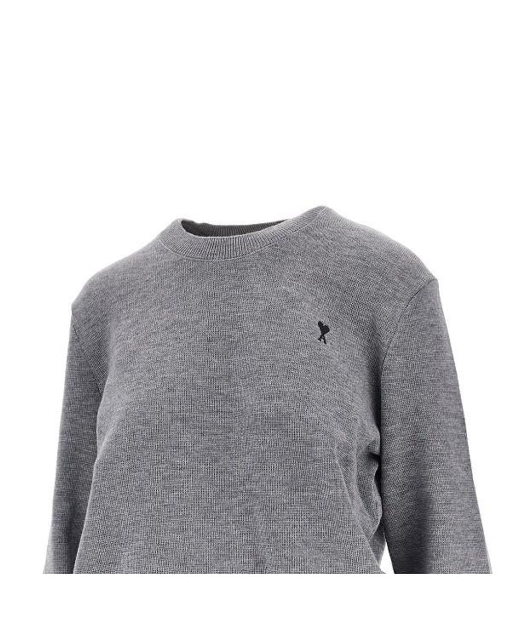 AMI Gray Ami Logo Crew Neck Knitted Jumper