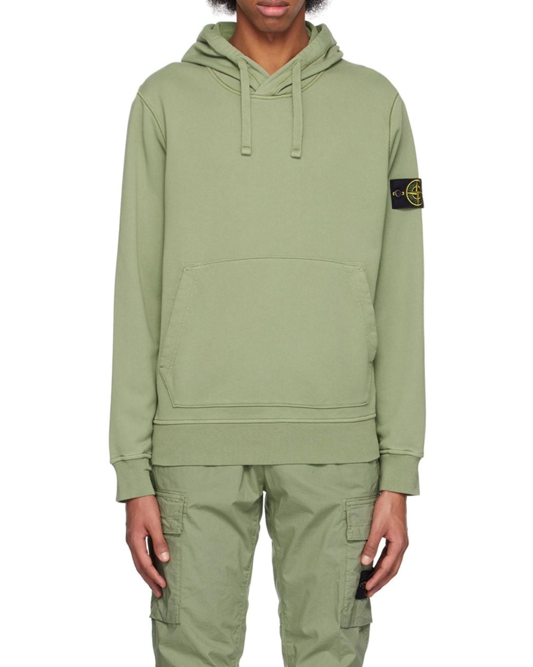 Stone Island Green Logo Patch Drawstring Hoodie for men
