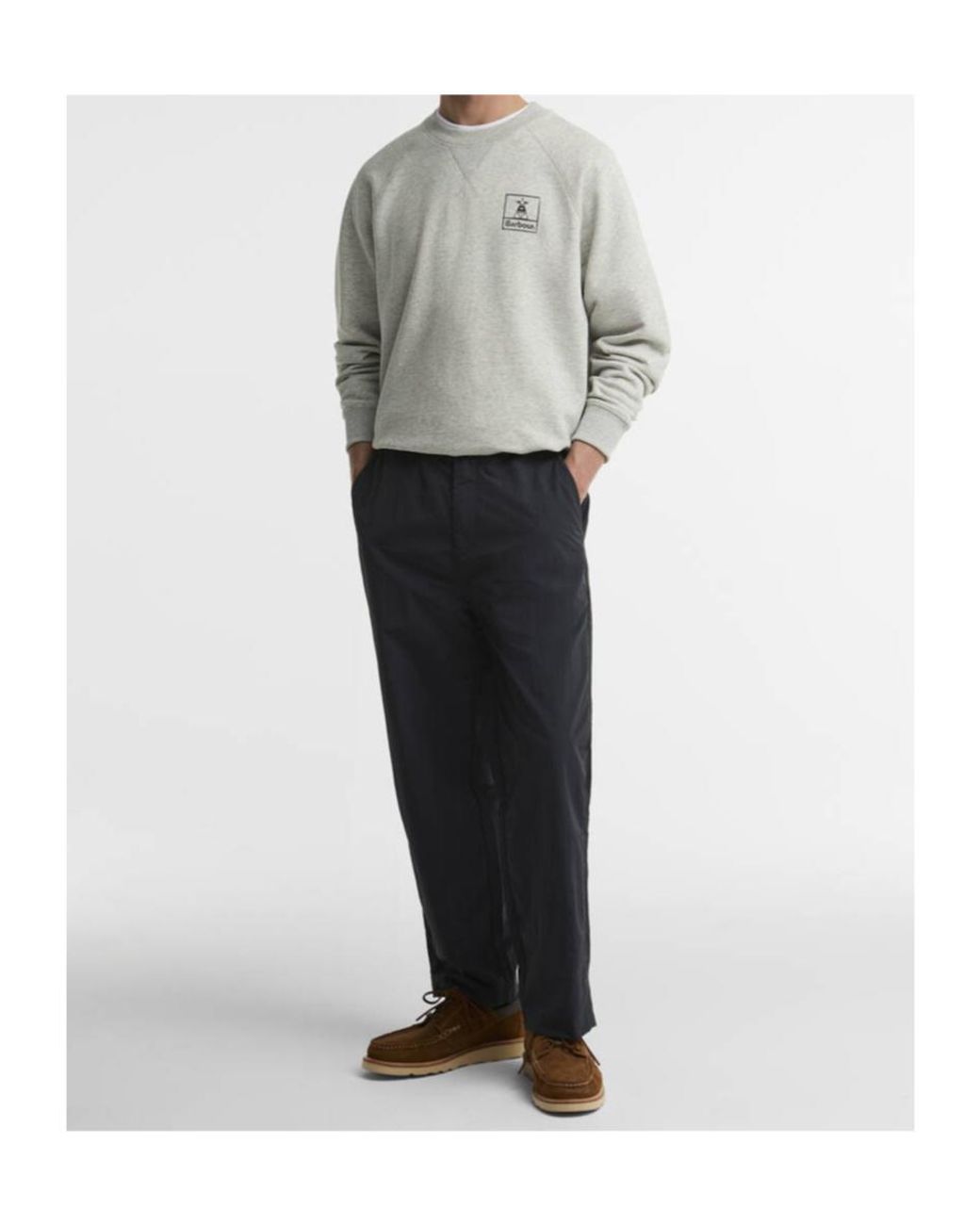 Barbour Gray Logo-Print Raglan-Sleeve Sweater for men