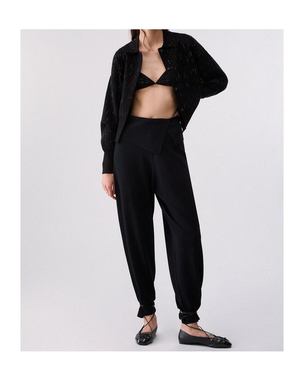 Liu Jo Black Fold-Over Waist Knit Trousers