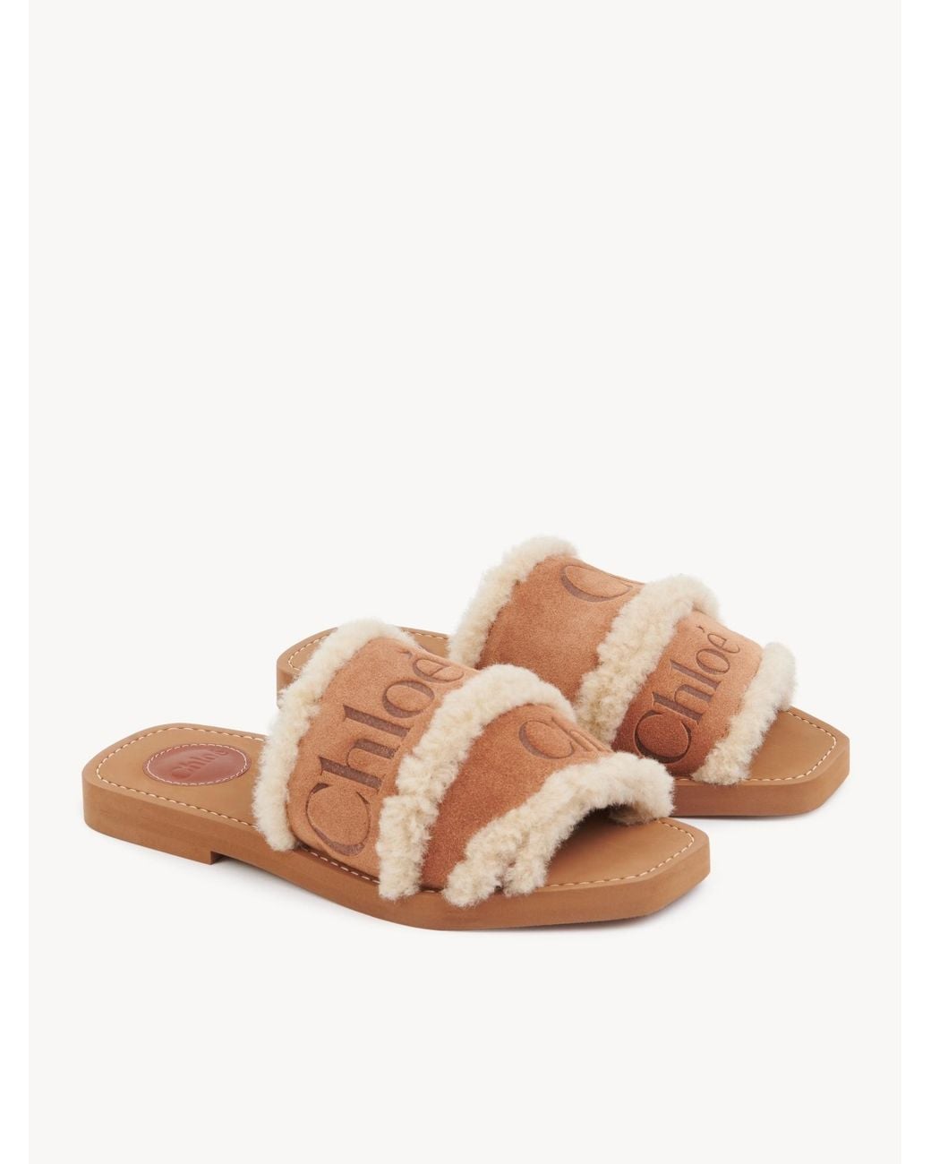Chloé Brown Chloé Woody Shearling Sandals