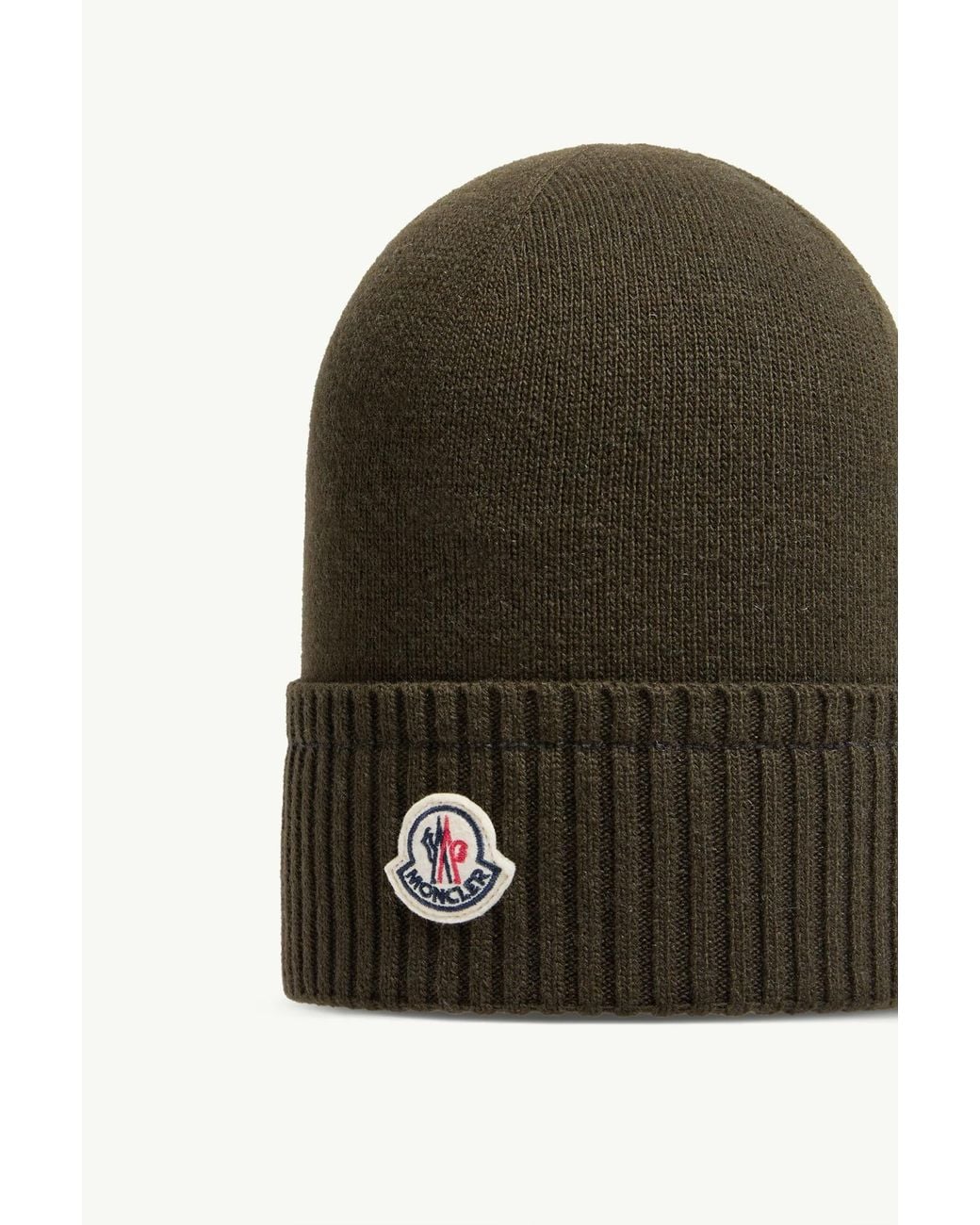 Moncler Green Logo Patch Knitted Beanie for men