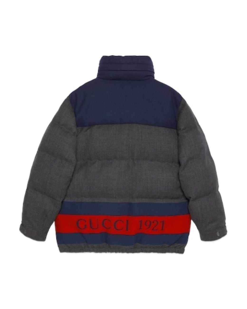 Gucci Blue Logo Patch Zip-Up Puffer Jacket for men