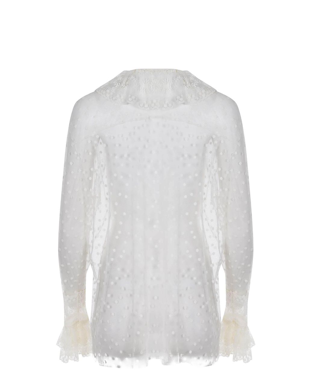 Alberta Ferretti White Ruffled Sheer Dotted Top