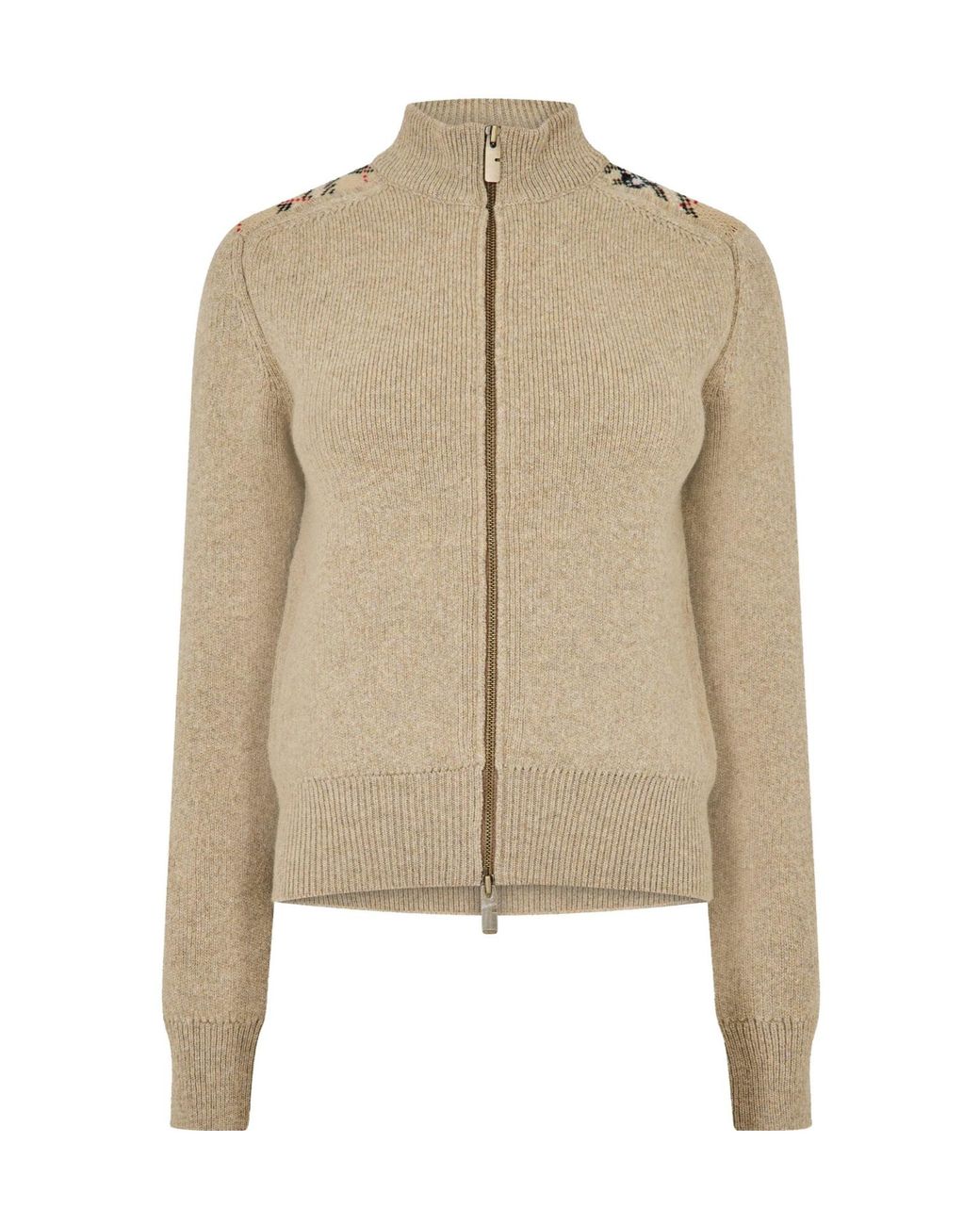 Burberry Natural Heather Ribbed Knit Zip-Up Cardigan