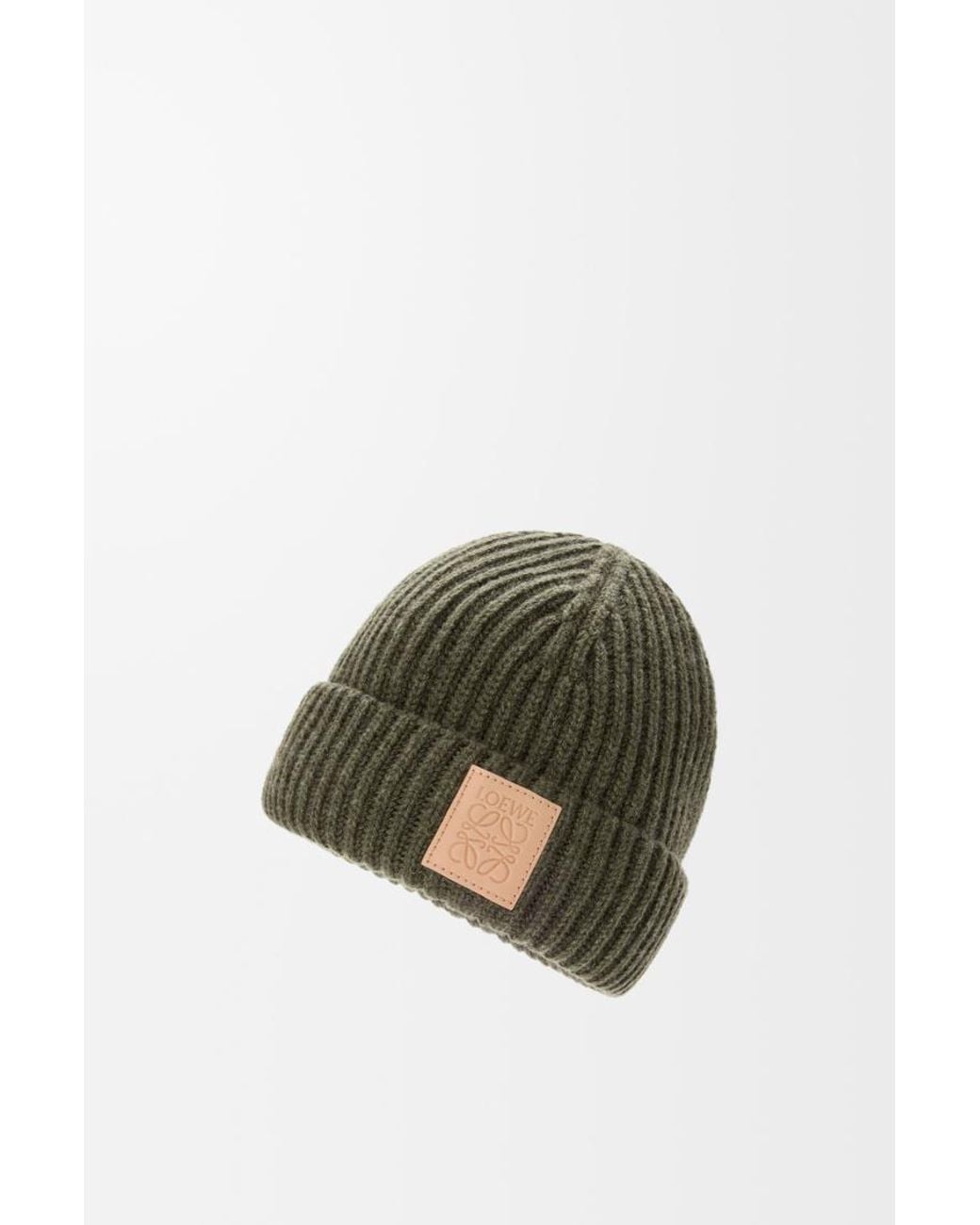 Loewe Green Logo Patch Knitted Beanie for men