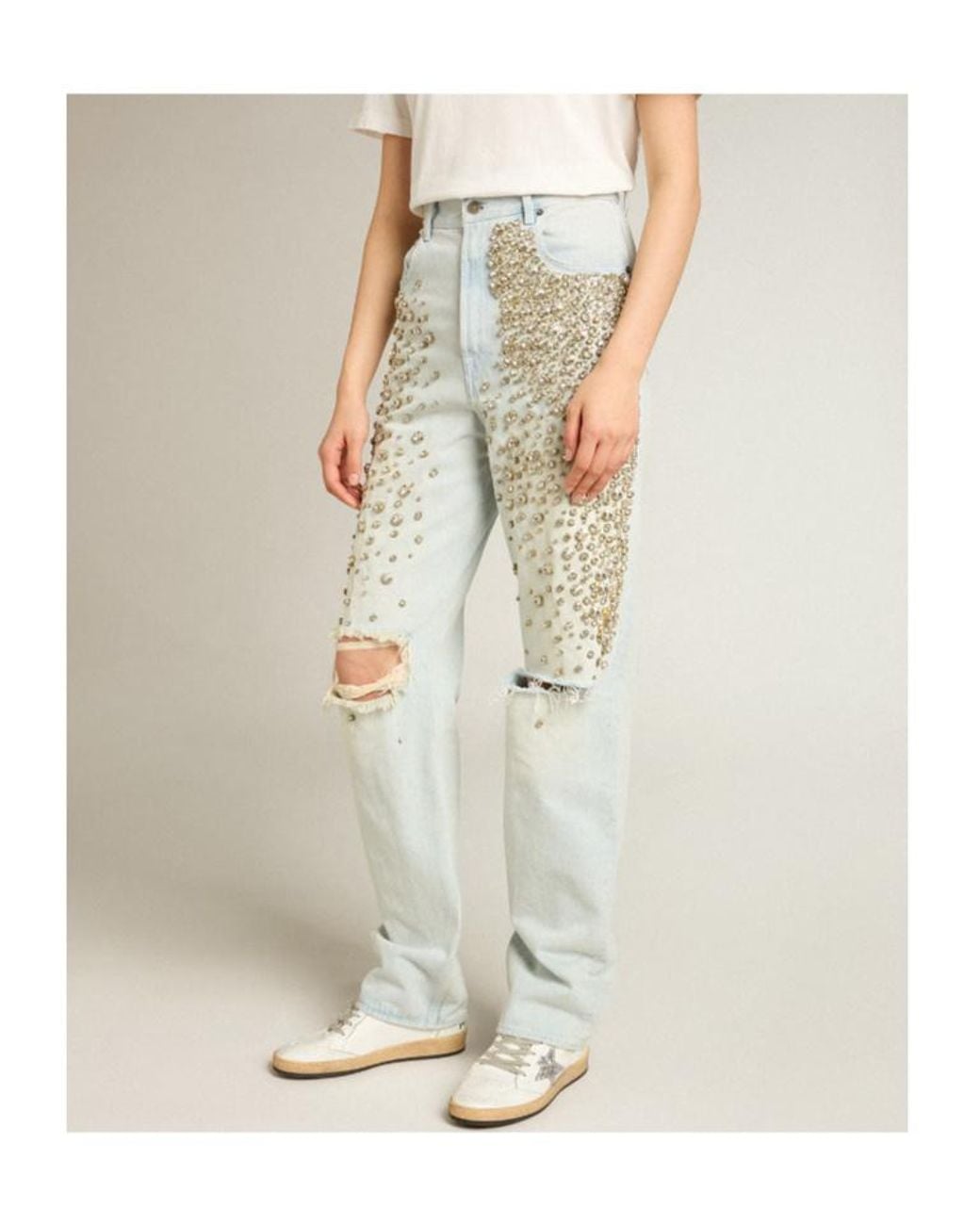 Golden Goose Deluxe Brand Gray Distressed Embellished Jeans