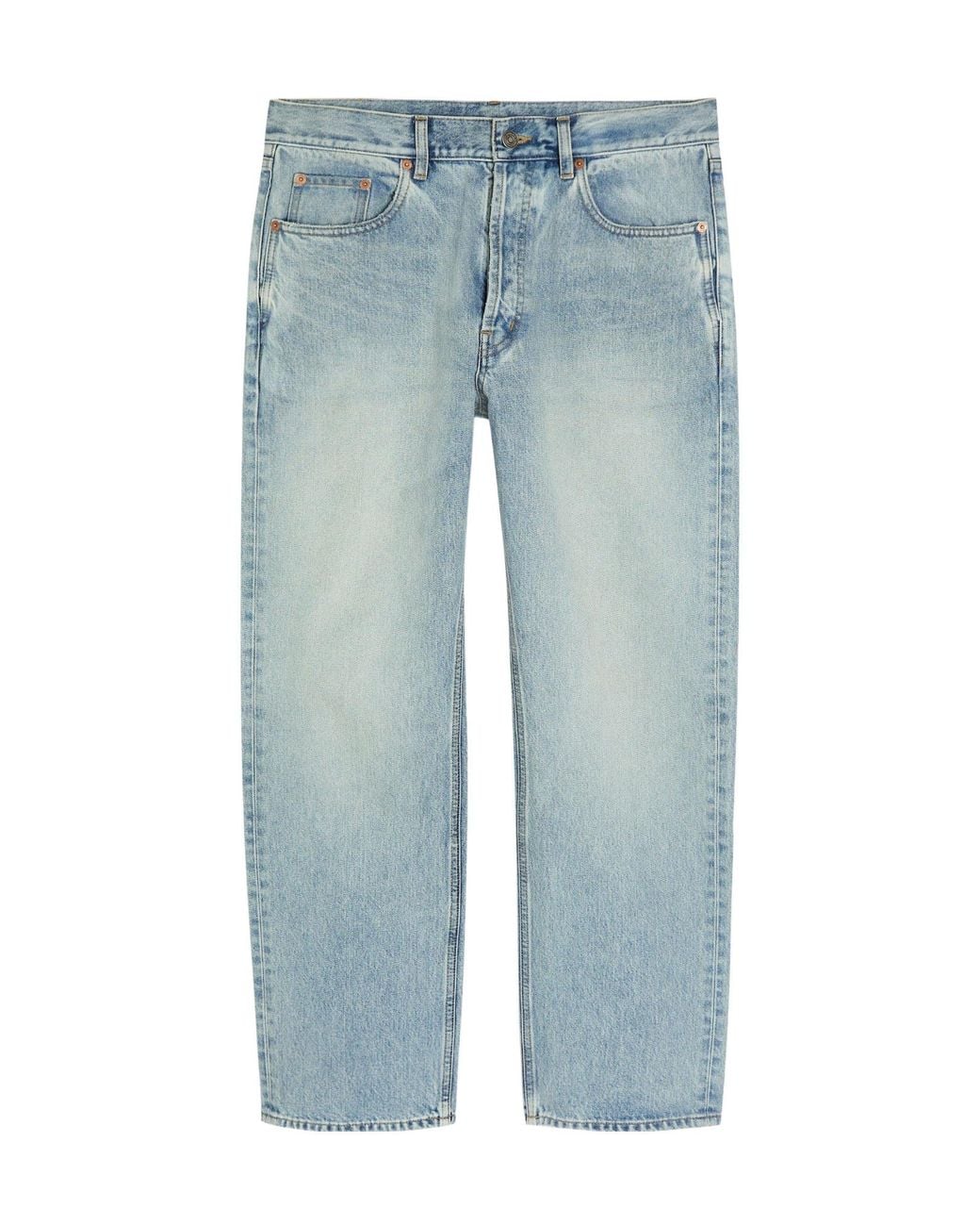 Saint Laurent Blue Wash-Distressed Wide-Leg Jeans for men