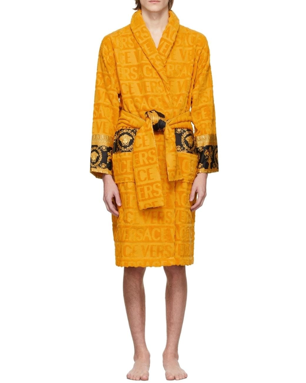 Versace Yellow I Love Baroque Belted Bathrobe for men