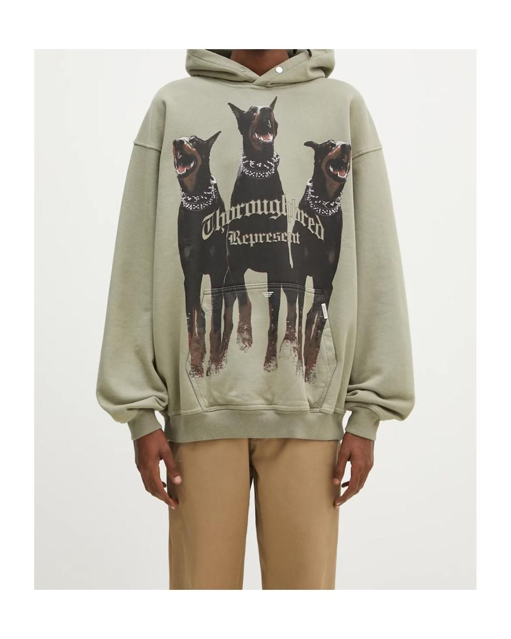 Represent Gray Thoroughbred Long Sleeved Hoodie for men