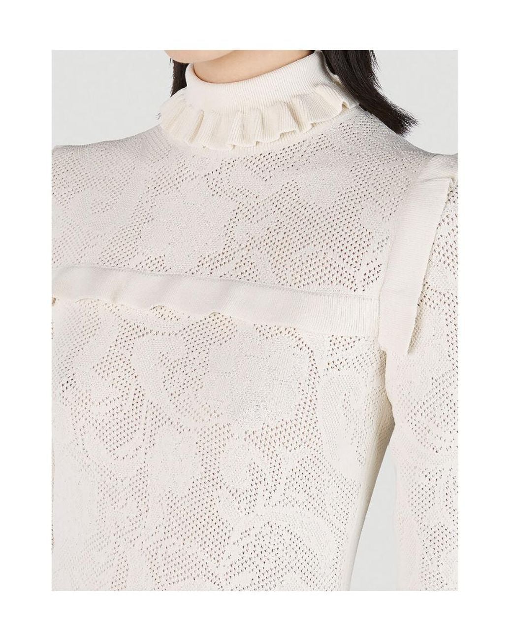 Sportmax White Ruffle Detailed High Neck Midi Dress