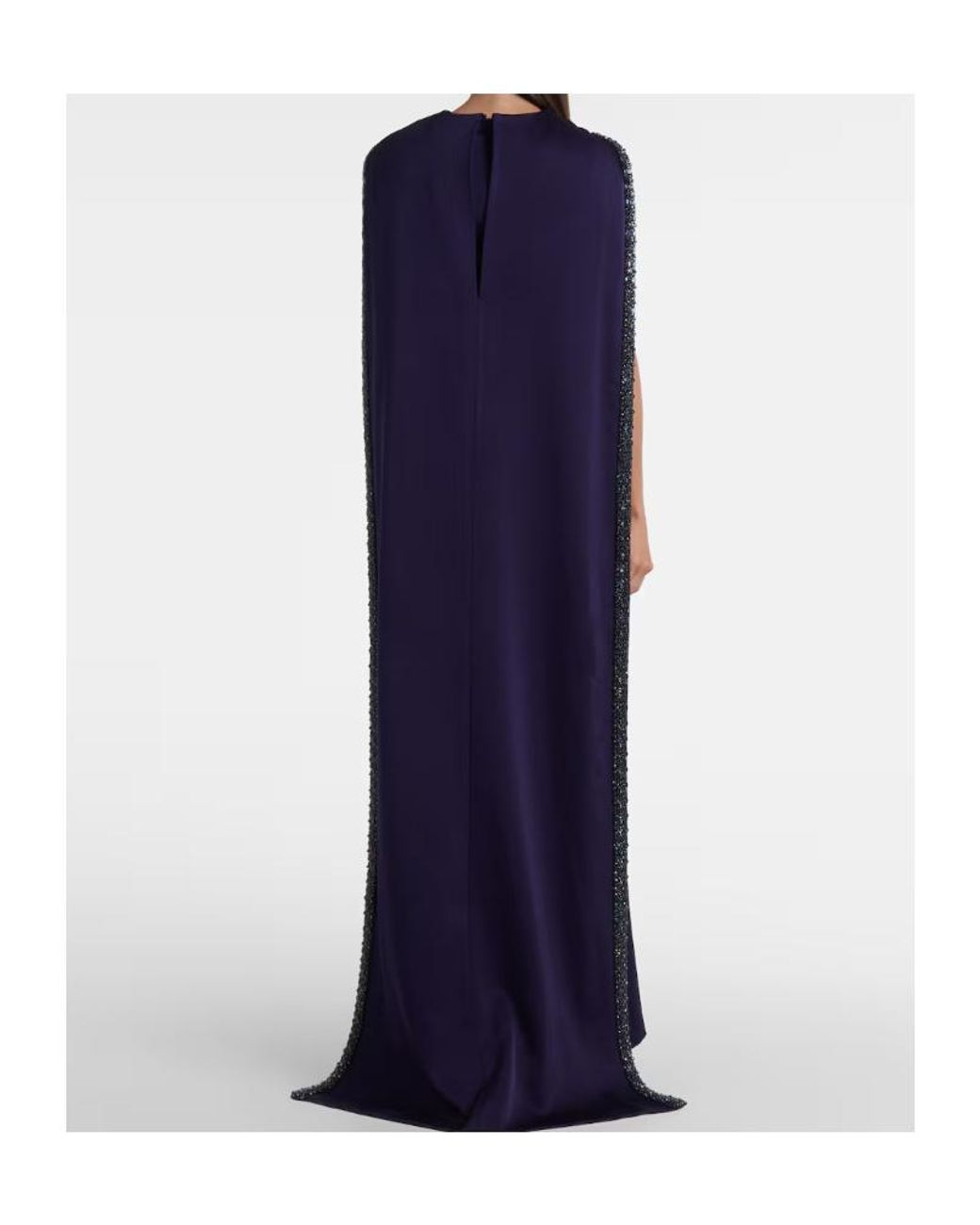 Roland Mouret Blue Embellished Caped Satin Crêpe Gown