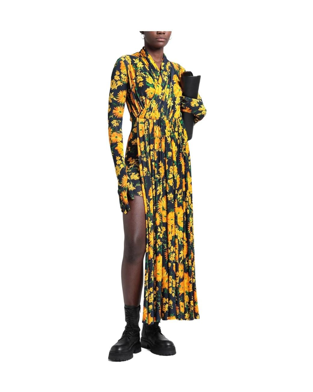 Balenciaga Yellow Floral-Print Dress