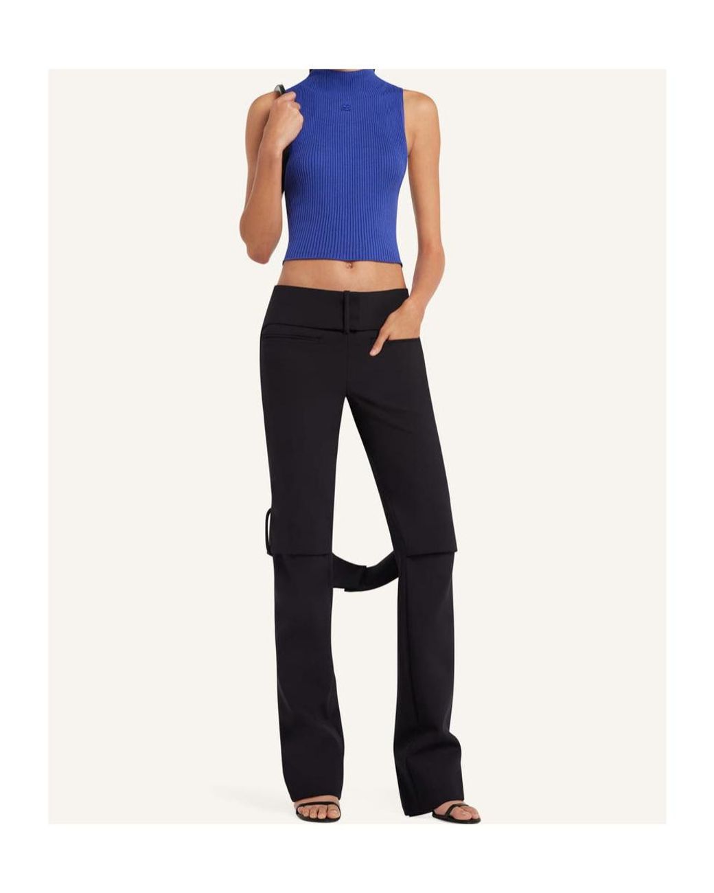 Courreges Blue Courrèges Mock-Neck Cropped Ribbed Tank Top