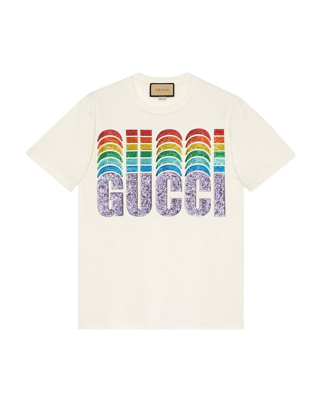 Gucci White Sequin-Embellished Short-Sleeve T-Shirt
