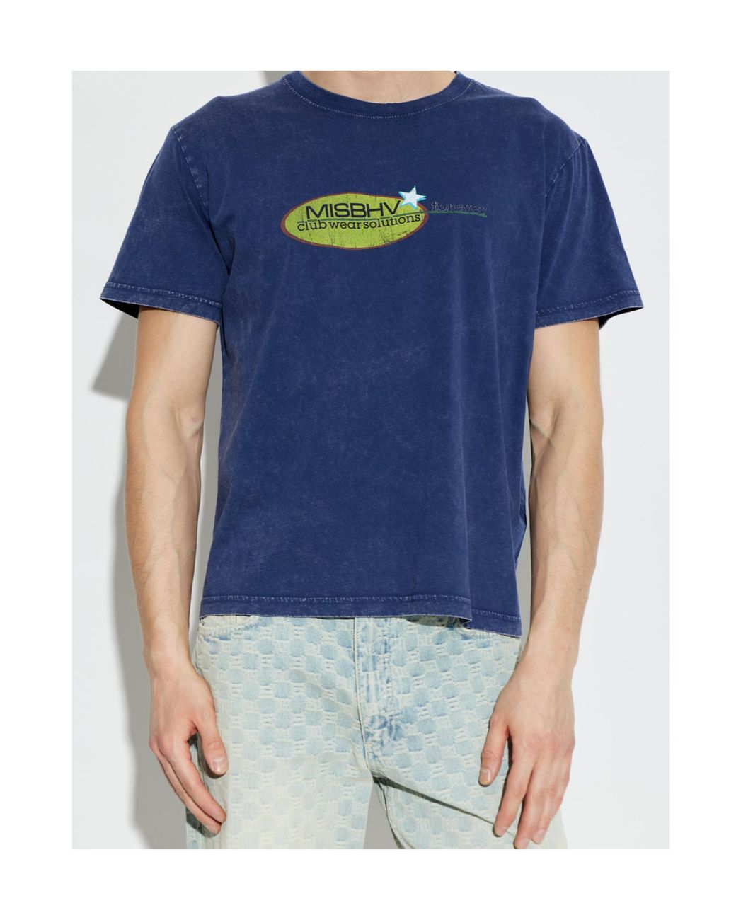 M I S B H V Blue Logo Print T-Shirt for men