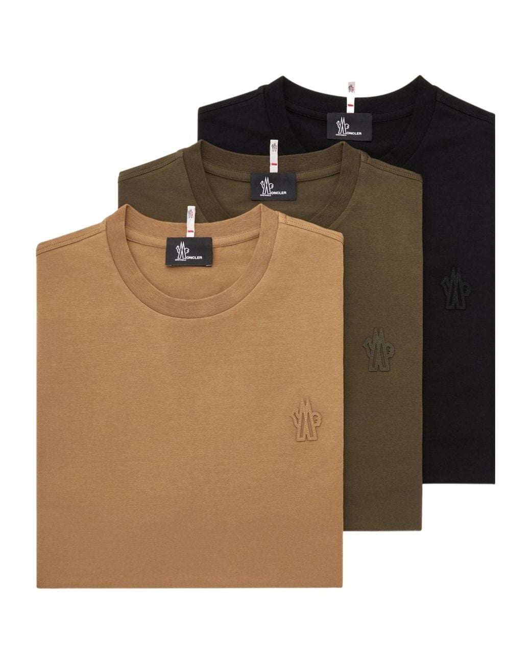 Moncler Brown Logo Patch Cotton Blend T-Shirt (Three Pack) for men