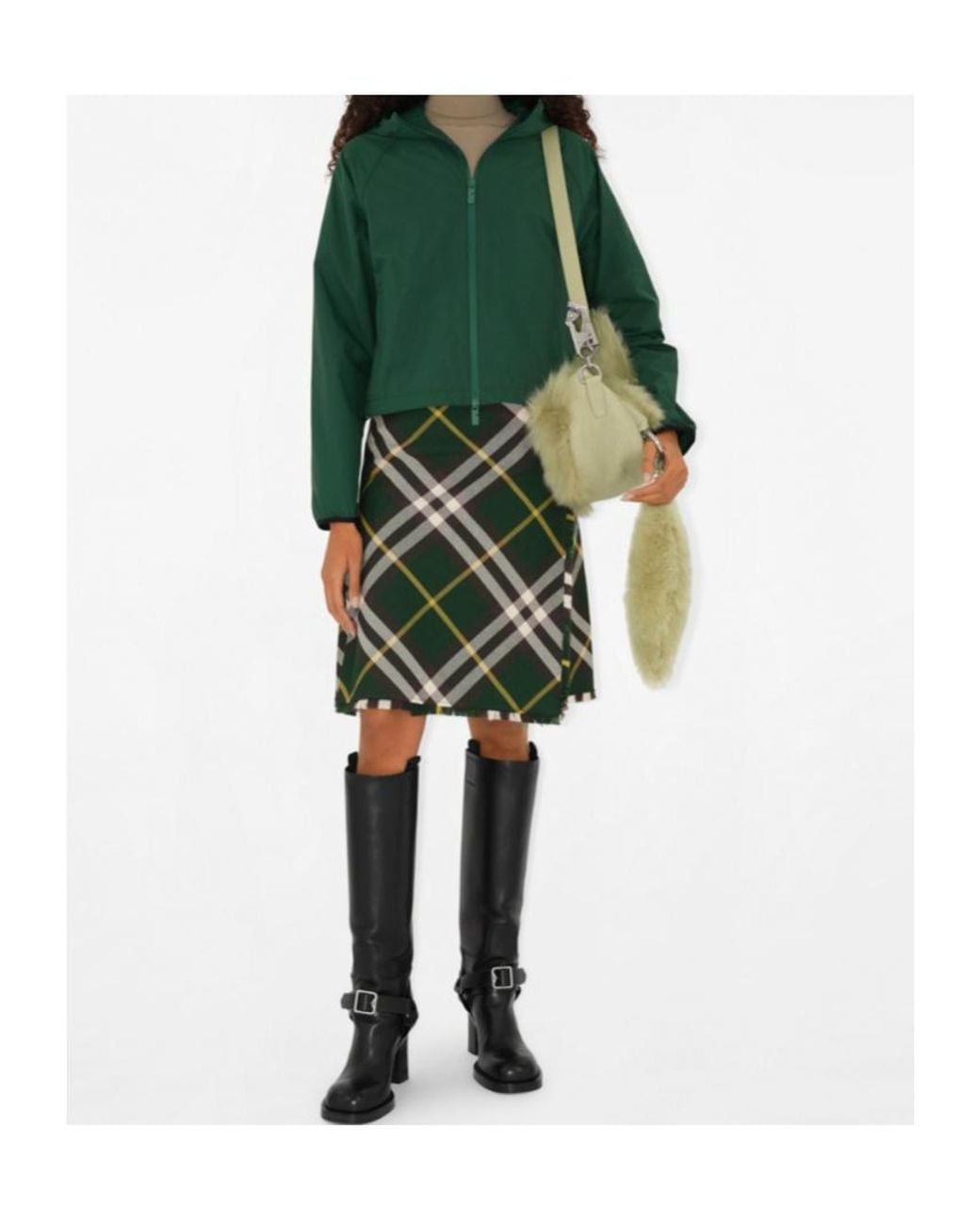 Burberry Green Check Printed Pleated Skirt