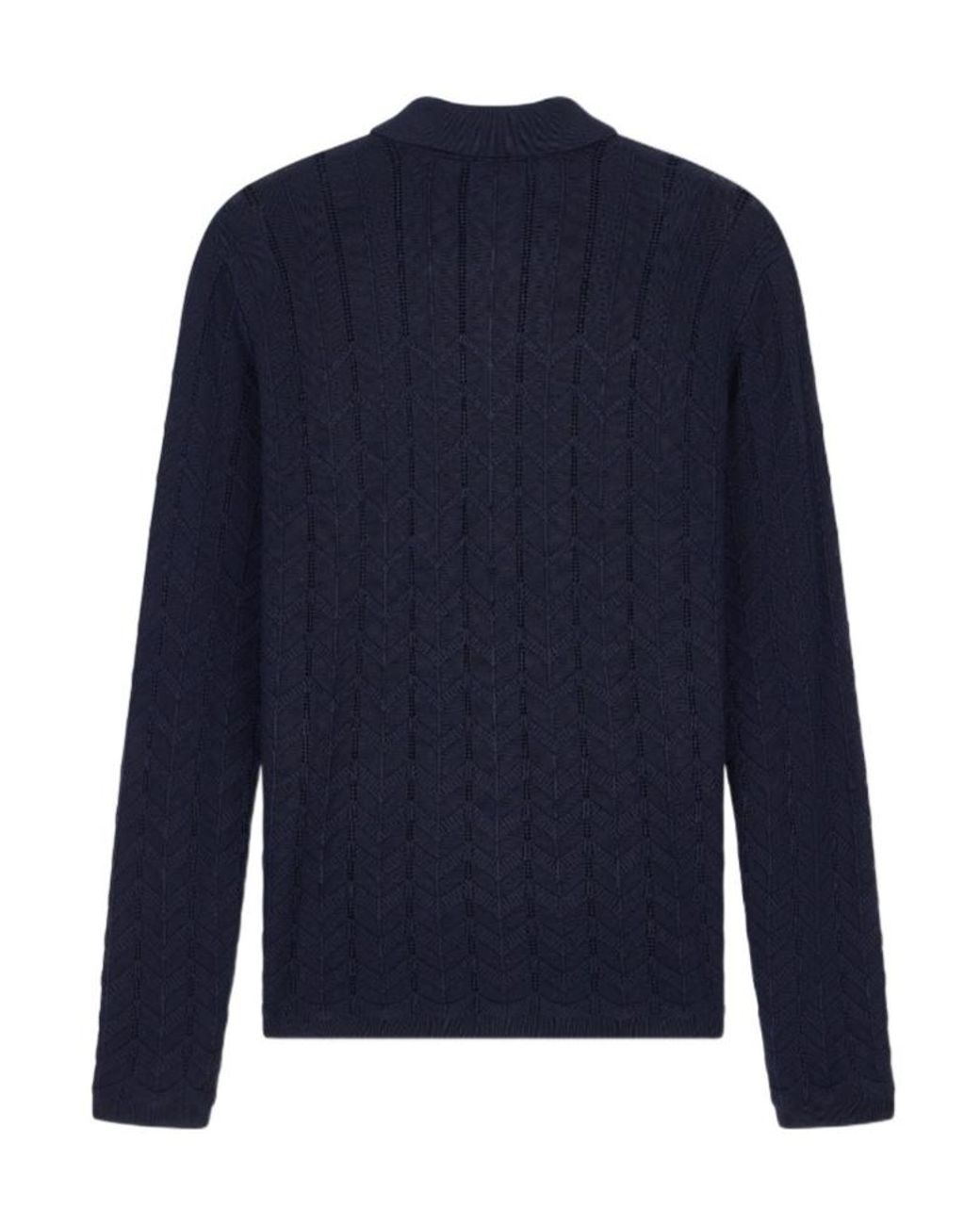 Emporio Armani Blue Long-Sleeved Knitted Polo Jumper for men