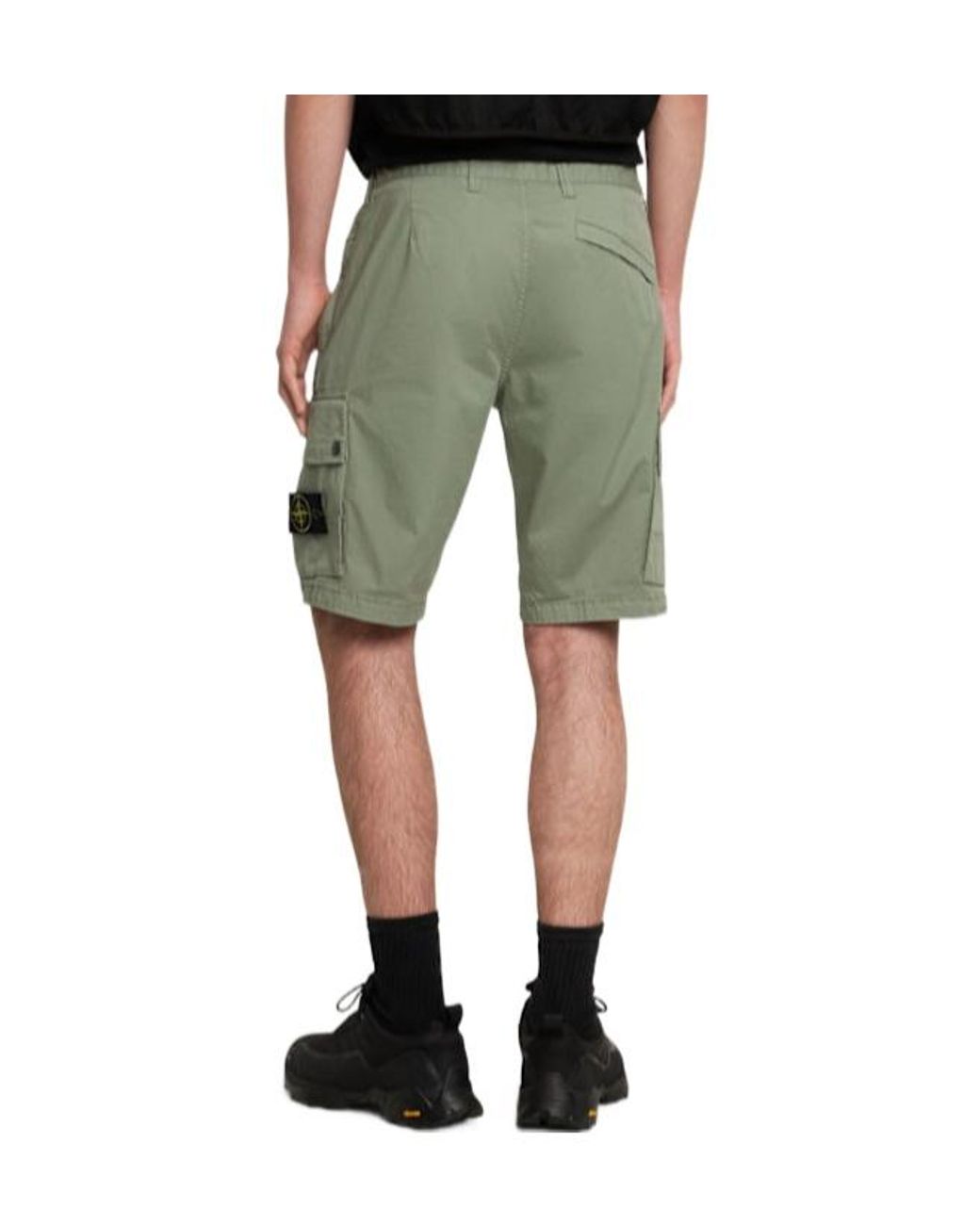 Stone Island Green Stretch Cotton Logo Patch Shorts for men