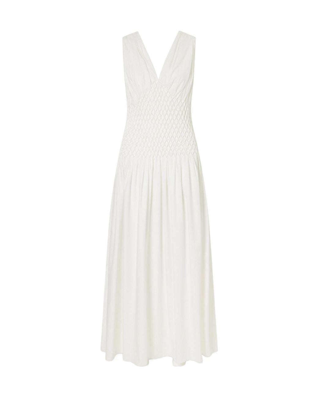 Khaite White Ruched Cotton-Poplin Midi Dress